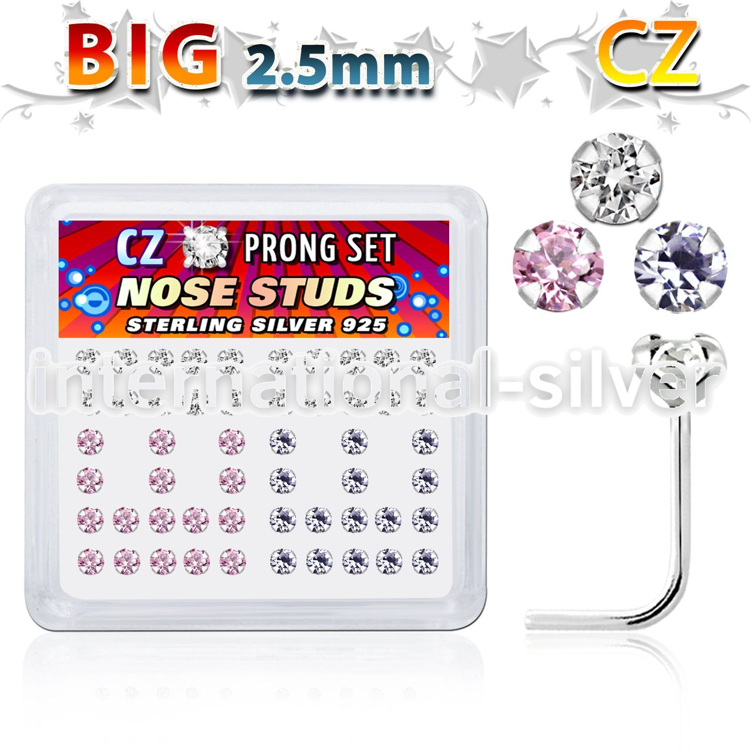 nszbm25 l shape nose studs silver 925 nose