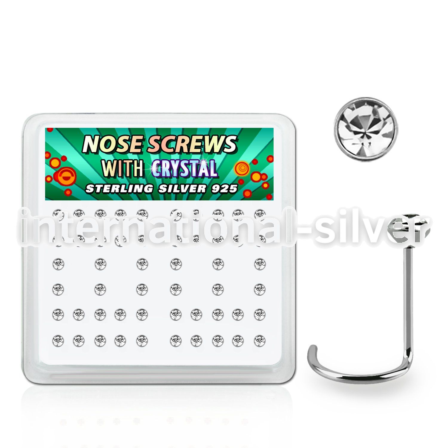 nw14cx box w 52 silver nose screws w 2mm clear crystals