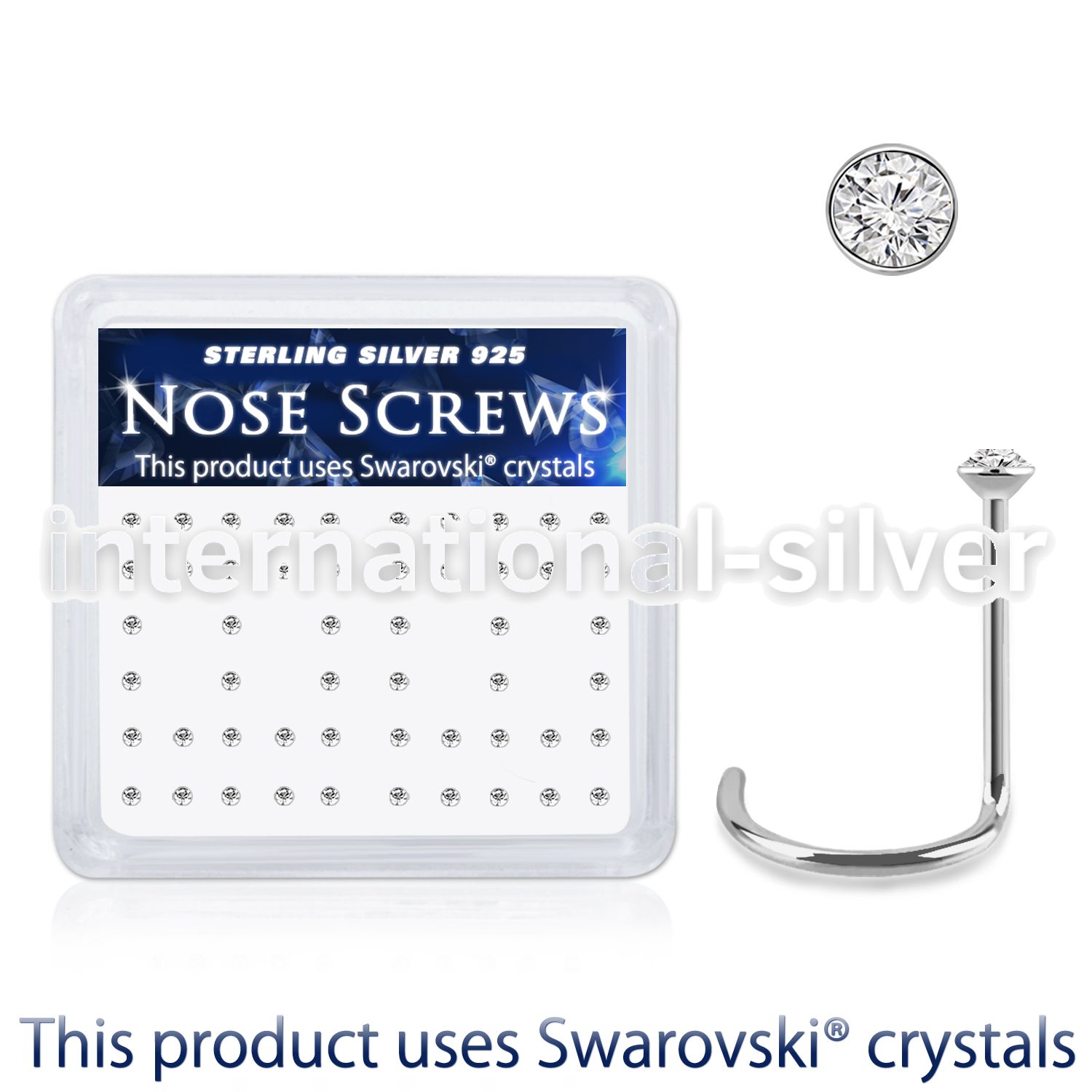 nw9cxsw silver nose screws swarovski gem