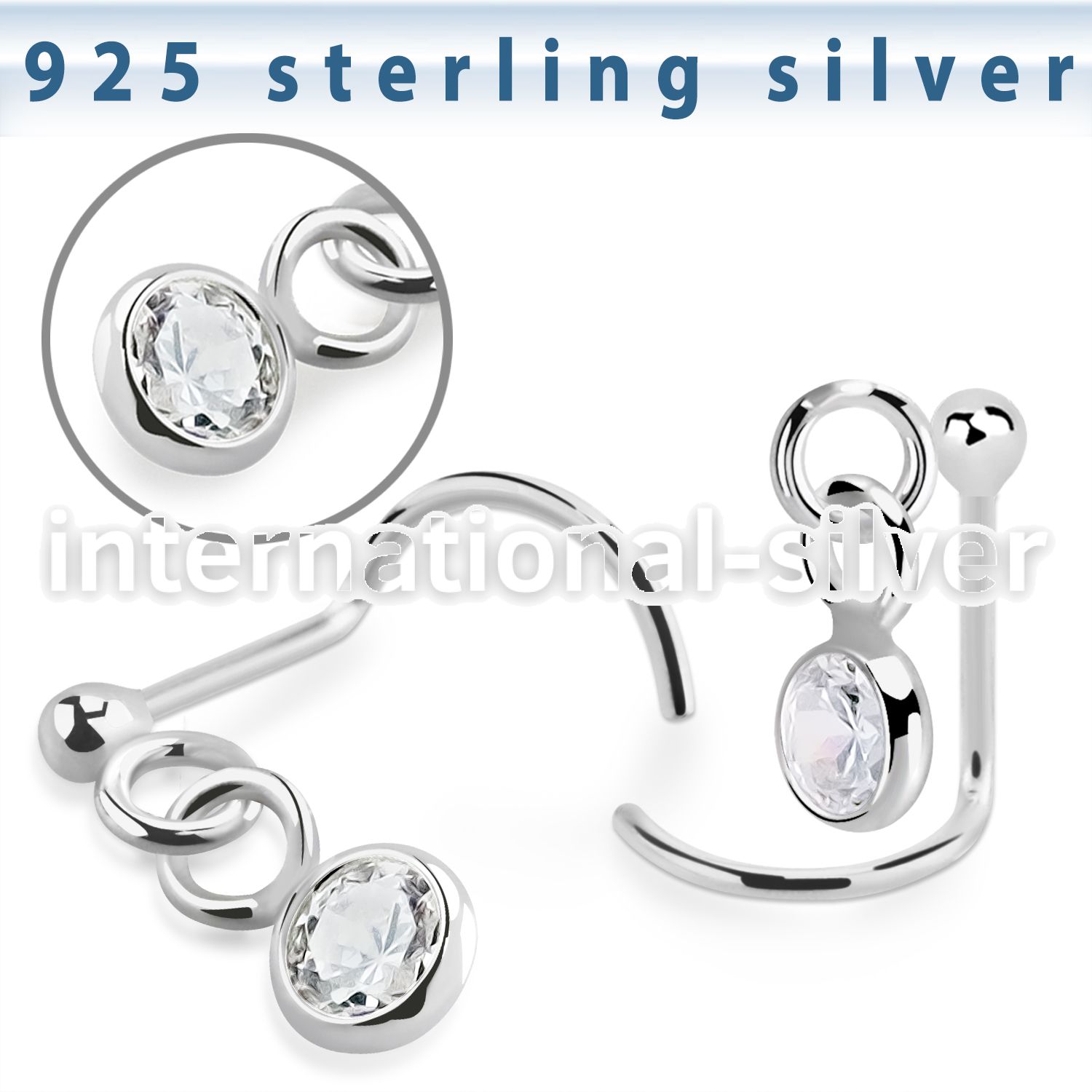 nwdvbz1 silver nose screw ball press fit dangling cz