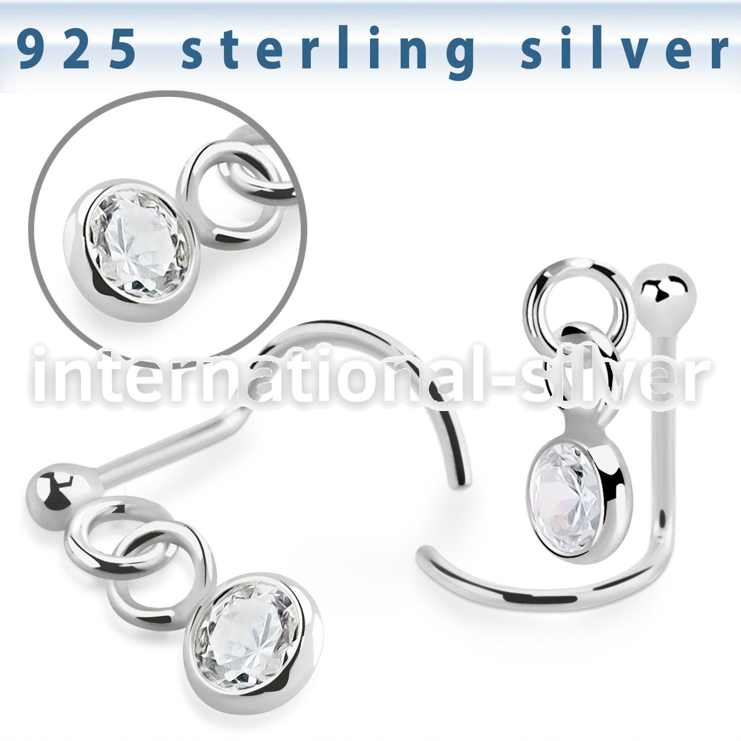 nwdvbz1 silver nose screw ball press fit dangling cz