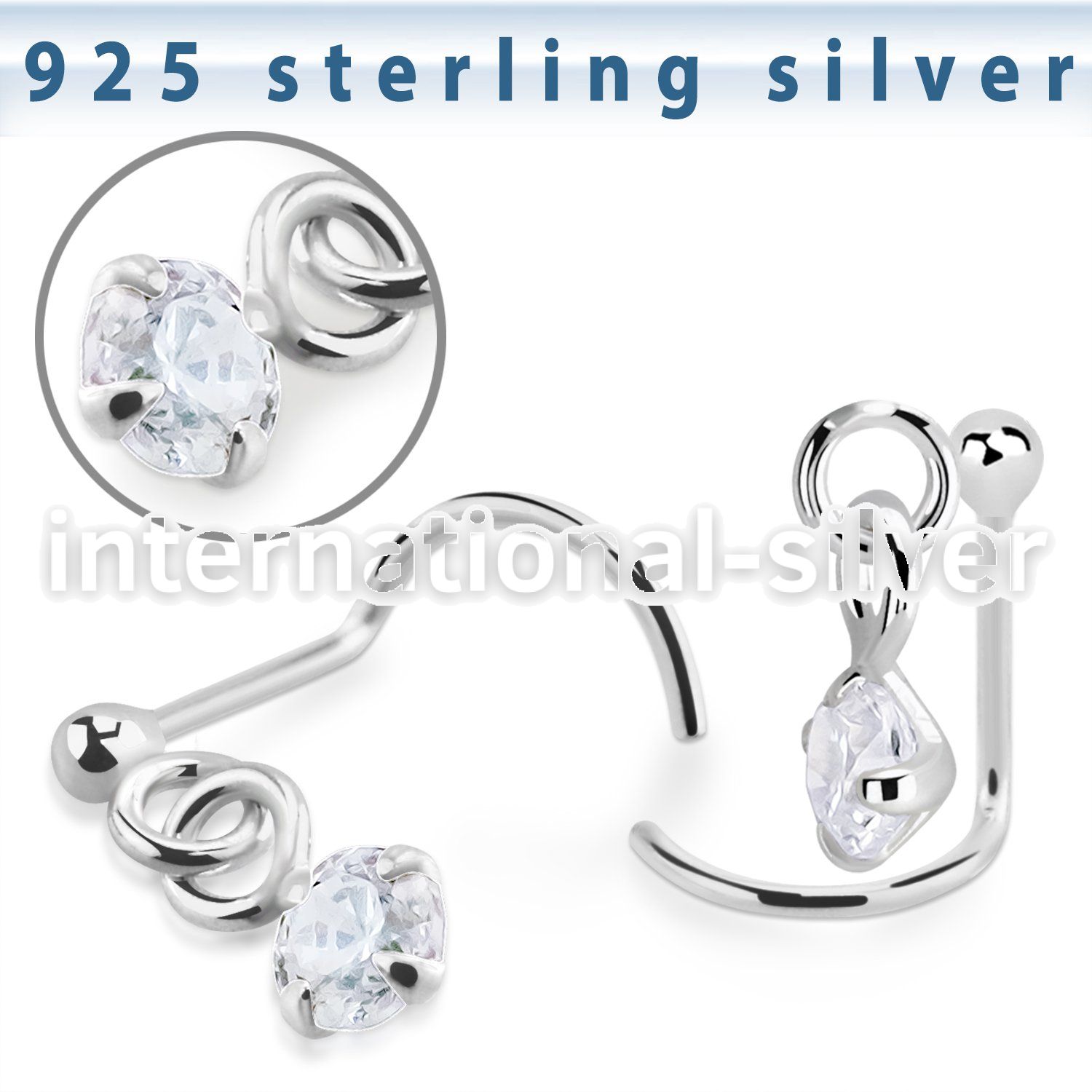 nwdvpz1 silver nose screw ball prong setting dangling cz