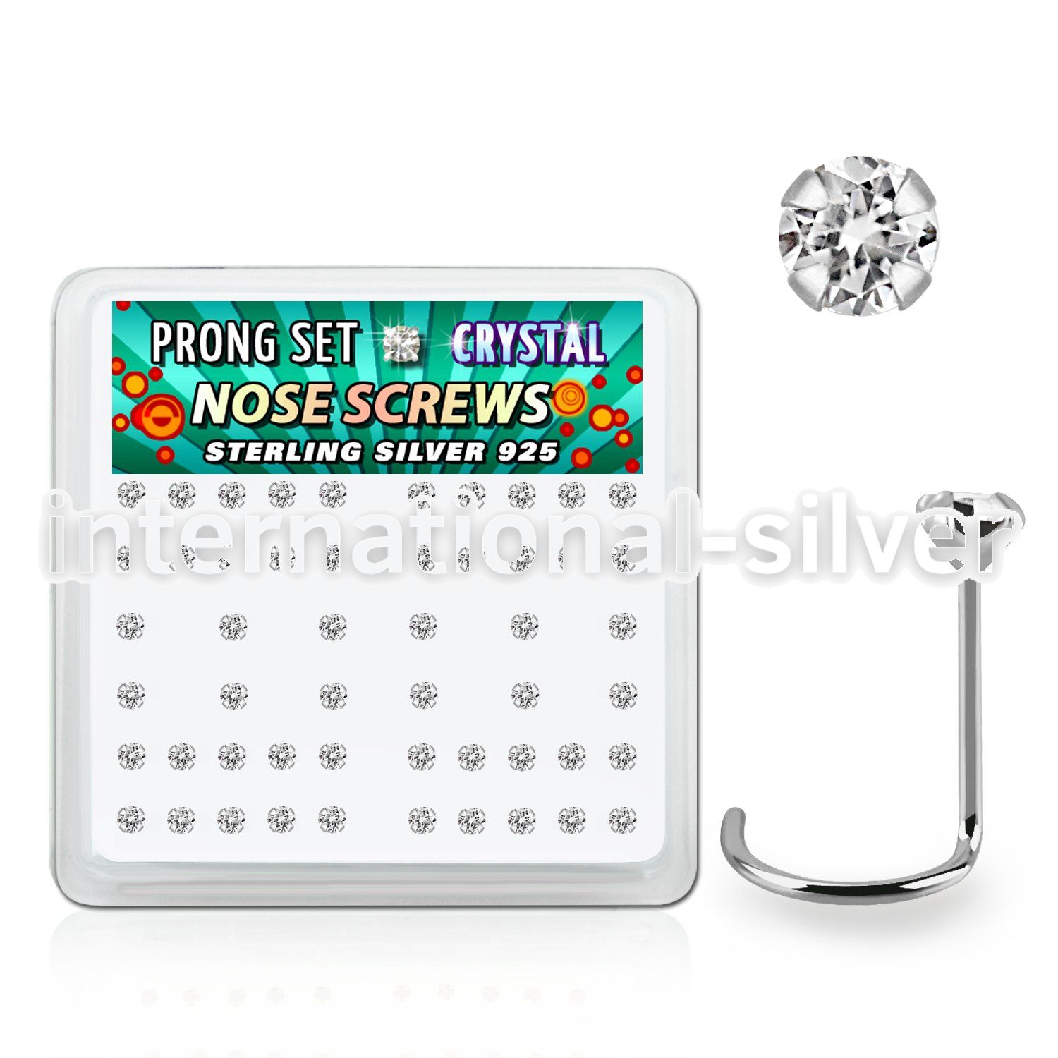 nwp14cx box w 52 silver nose screws w set 2mm clear crystals