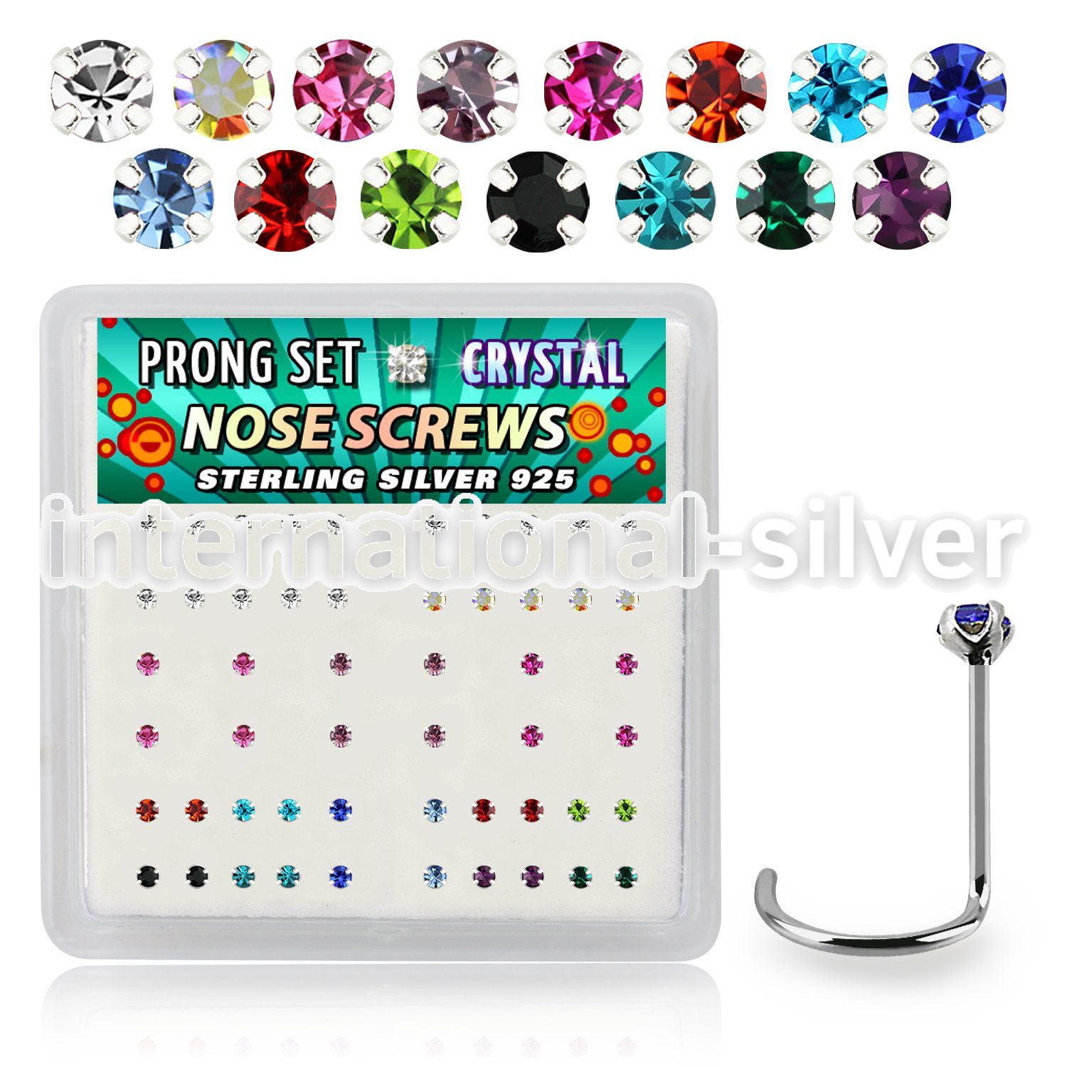 nwpbm box w 52 silver nose screws w set 1.5mm mix crystals