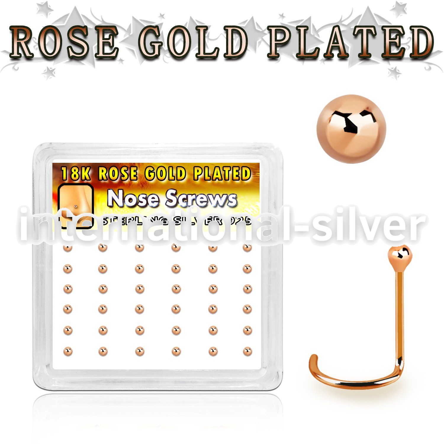 nwxrsb box w 52 rose gold plated silver nose screw w 1.5mm ball