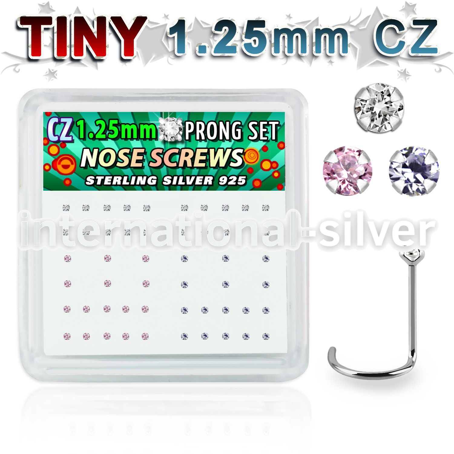 nwzbm12 box w 52 silver nose screws w prong set 1.25mm mix czs