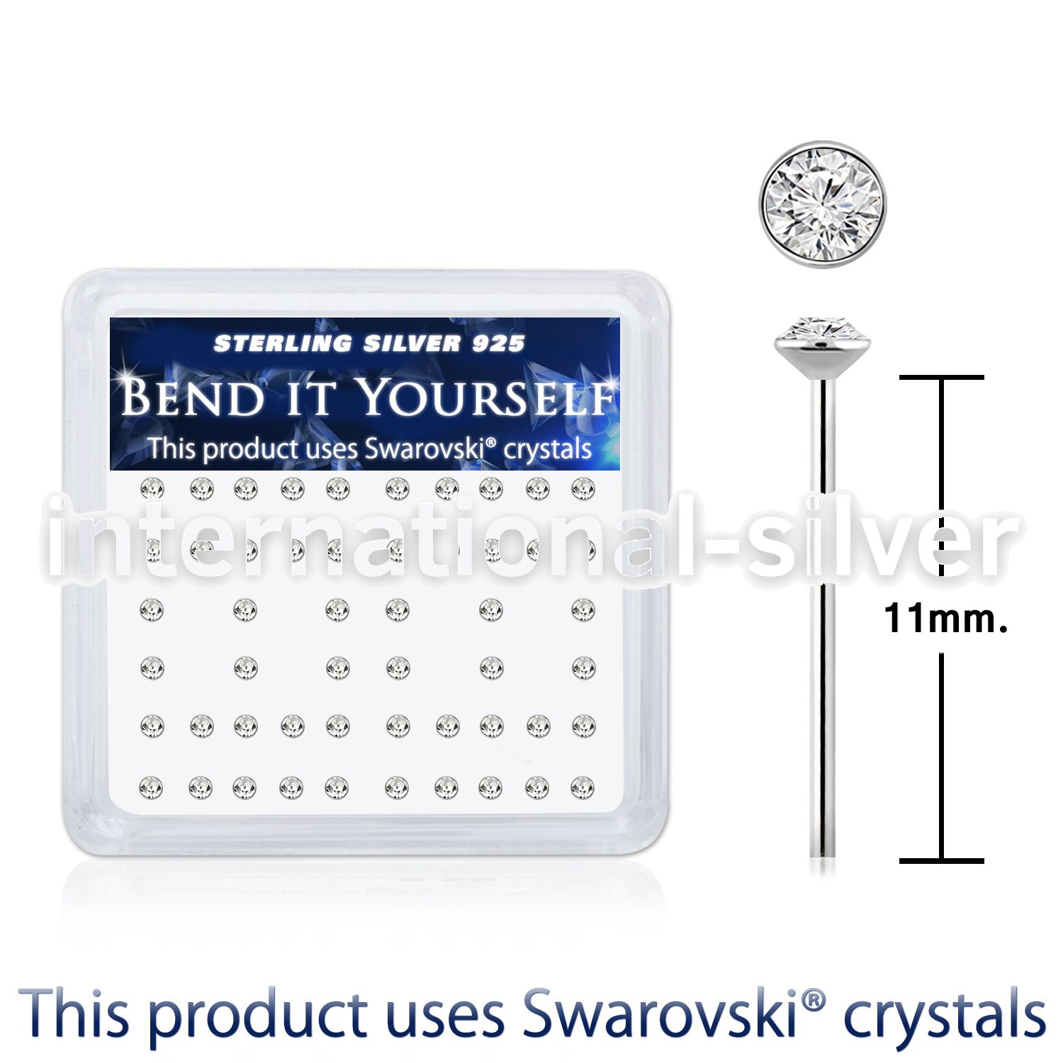 ny14cxsw silver nose studs swarovski gem