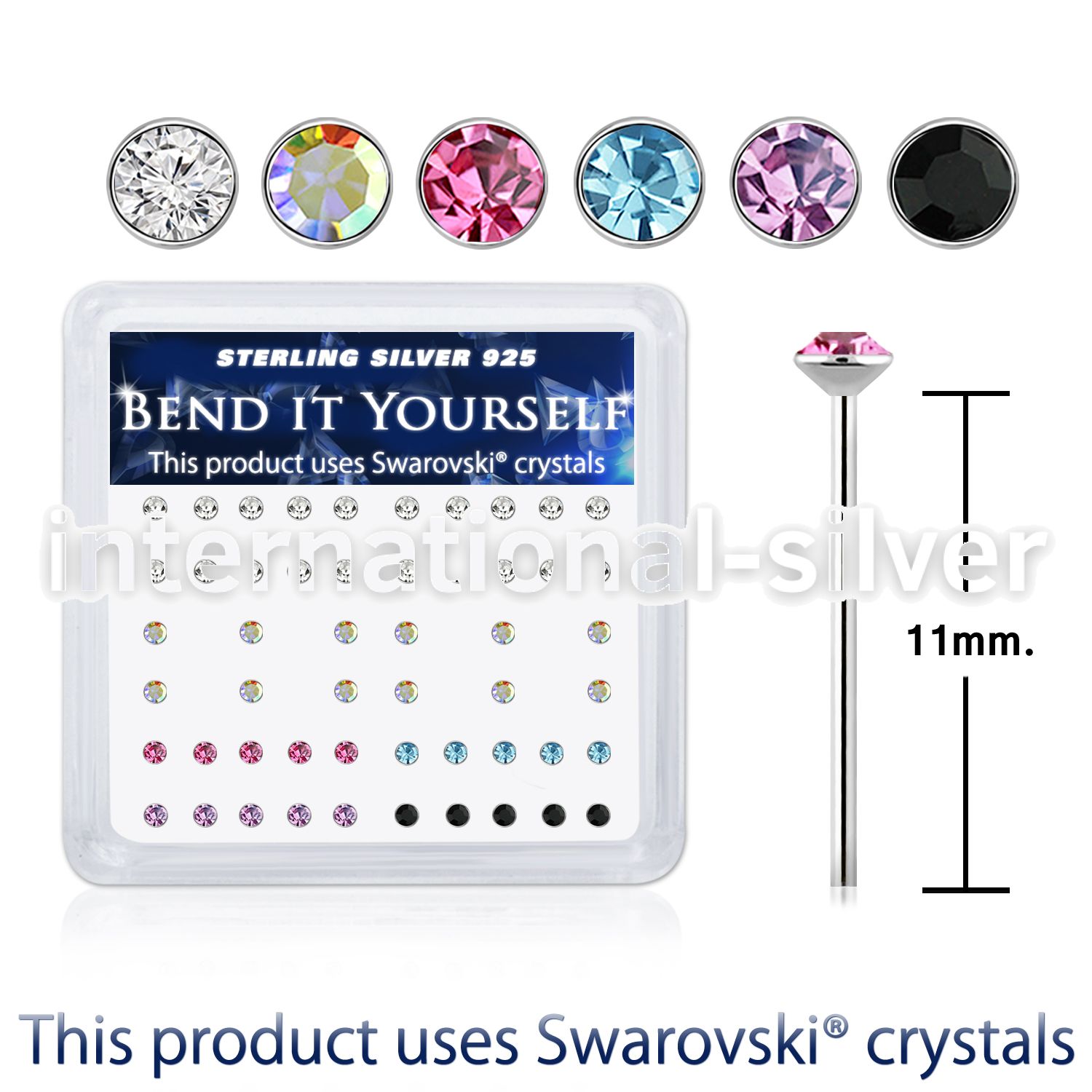 ny14mxsw silver nose studs assorted swarovski gem
