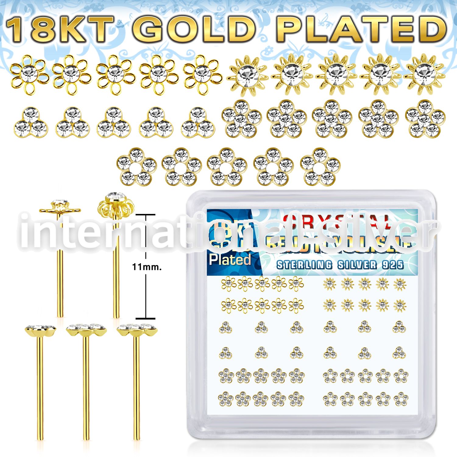 nybxm7cg 18k gold silver bend it to fit nosestuds 22g flower