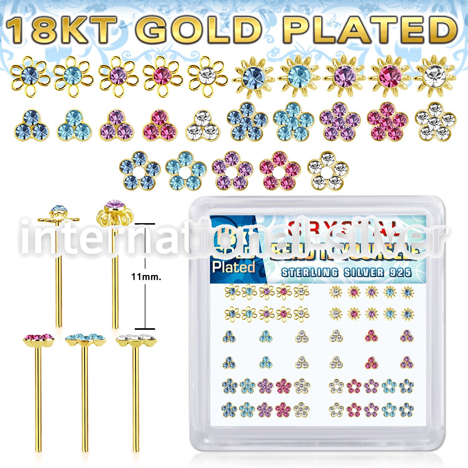 nybxm7mg 18k gold silver bend it to fit nosestuds 22g flower