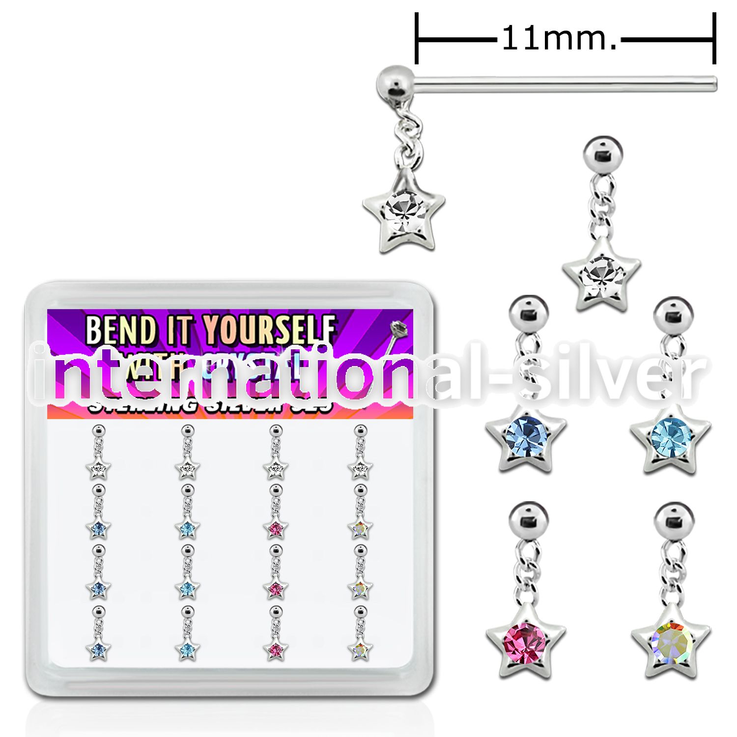 nyds16 bend it to fit nose studs silver 925 nose