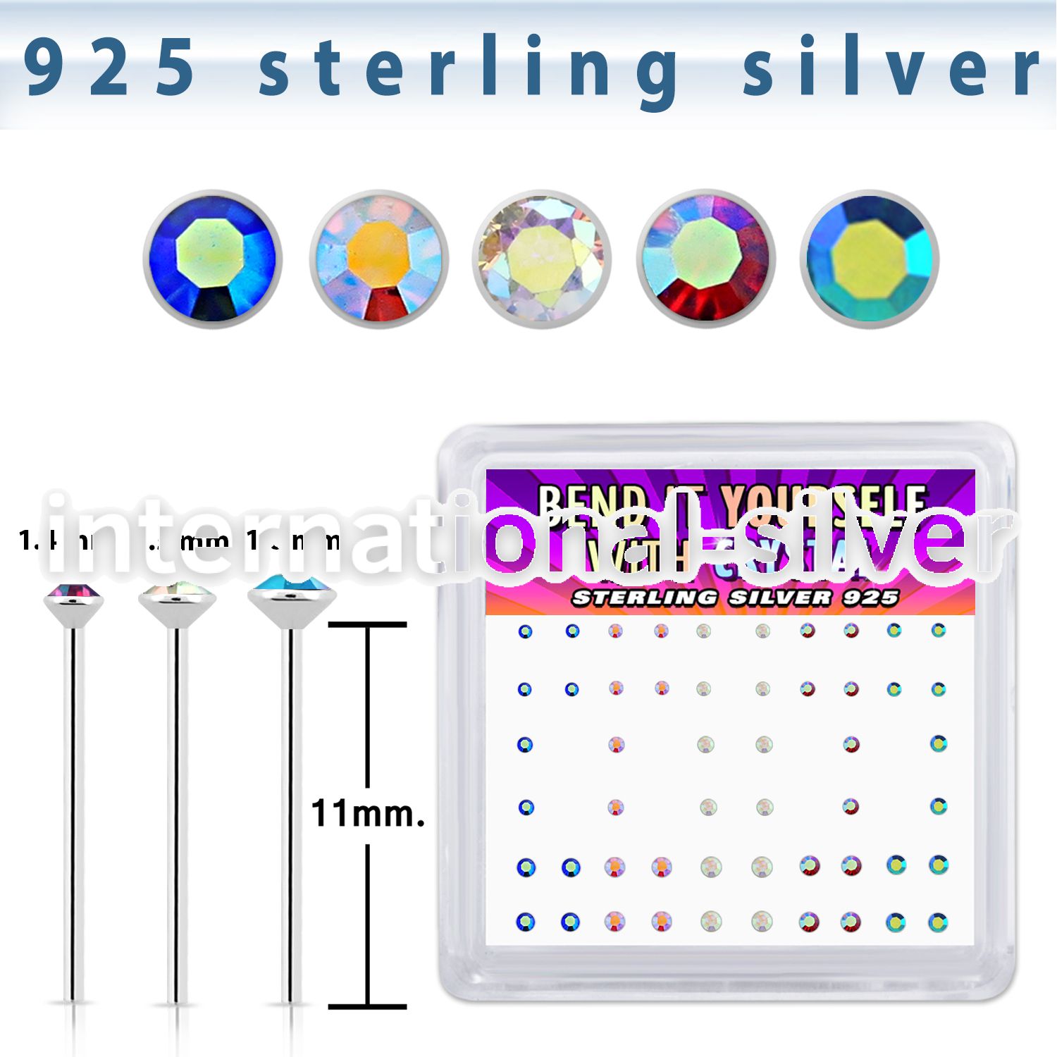 nymabm silver bend it to fit nose studs 22g colors 52