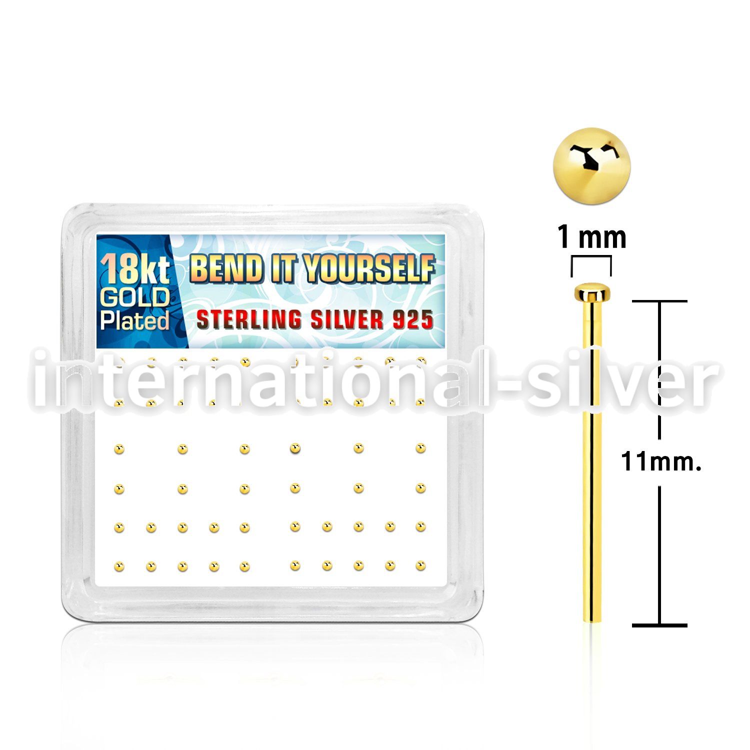 nymx5rg silver bend it nose stud w gold plating 1mm flat top