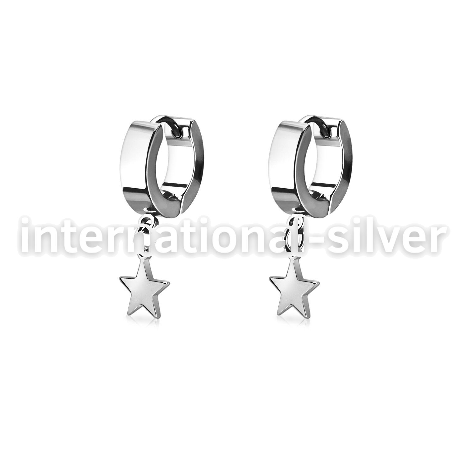 pair of steel huggies earrings w a plain steel star 