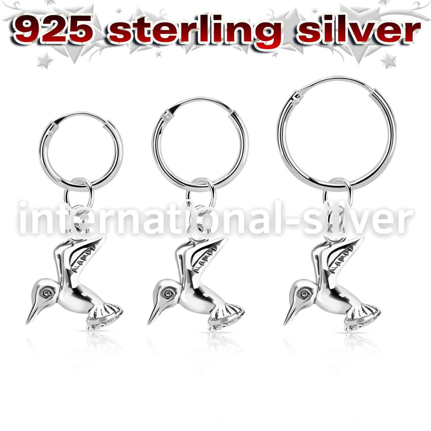 phod36 silver helix hoop earring w plain silver bird dangling