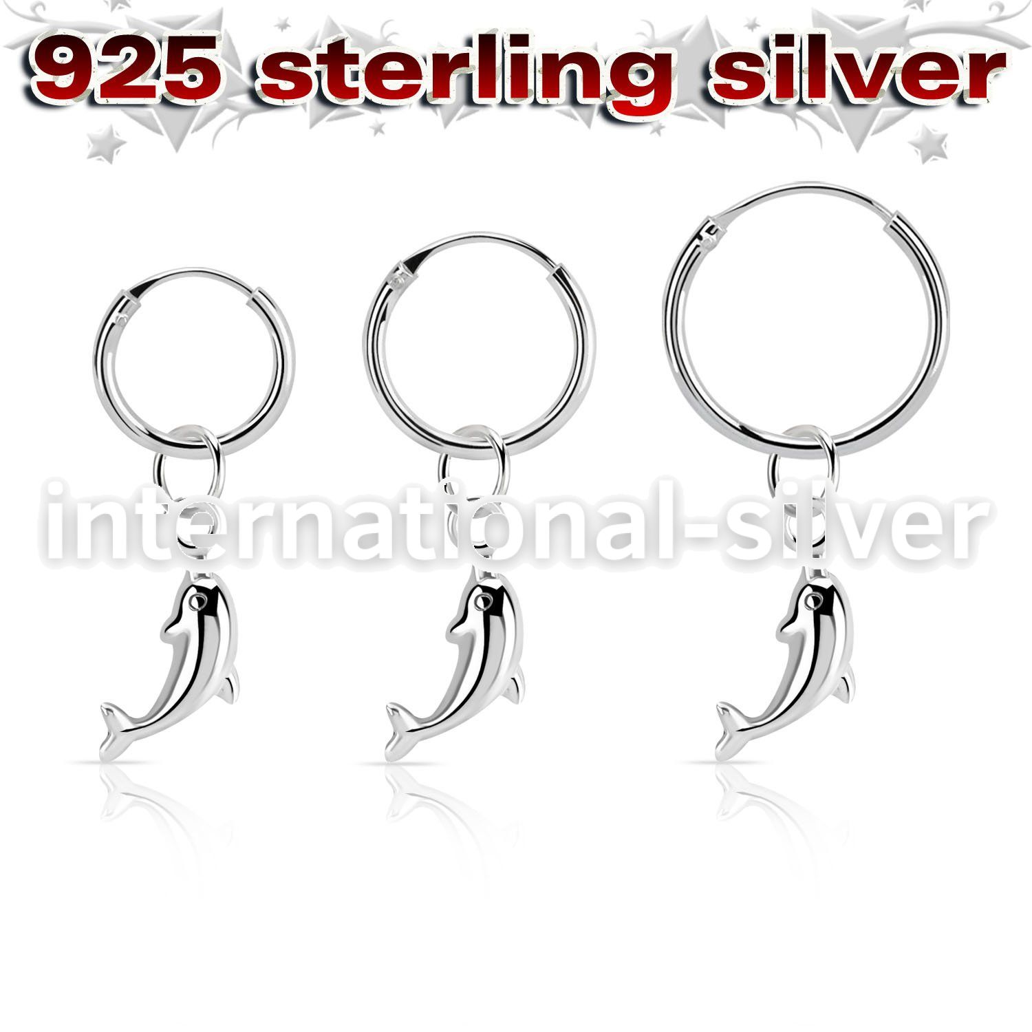 phod37 silver helix hoop earring w plain silver dolphin dangling