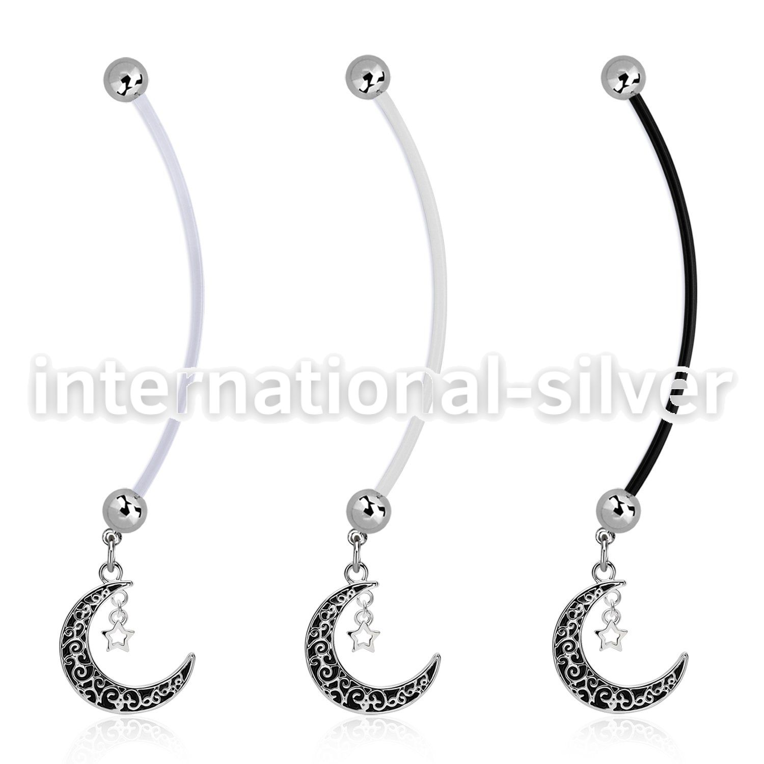 pnd730 pregnancy belly ring w dangling vintage moon w star 
