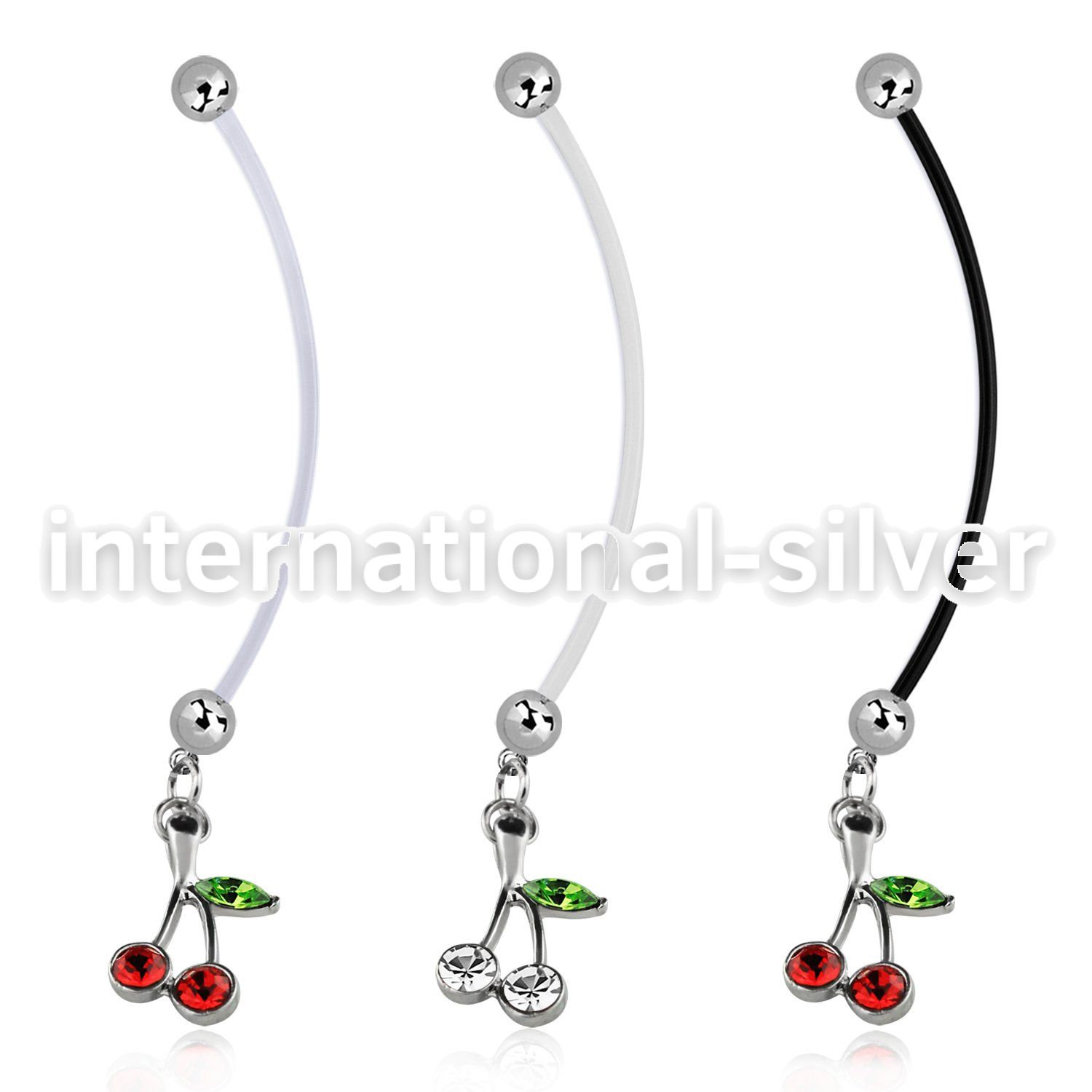 pndch10 pregnancy belly ring w dangling tiny crystal cherry 