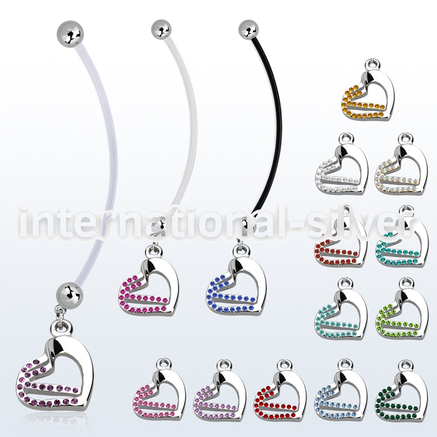 pndhrc5 pregnancy belly ring w dangling double heart w crystals 