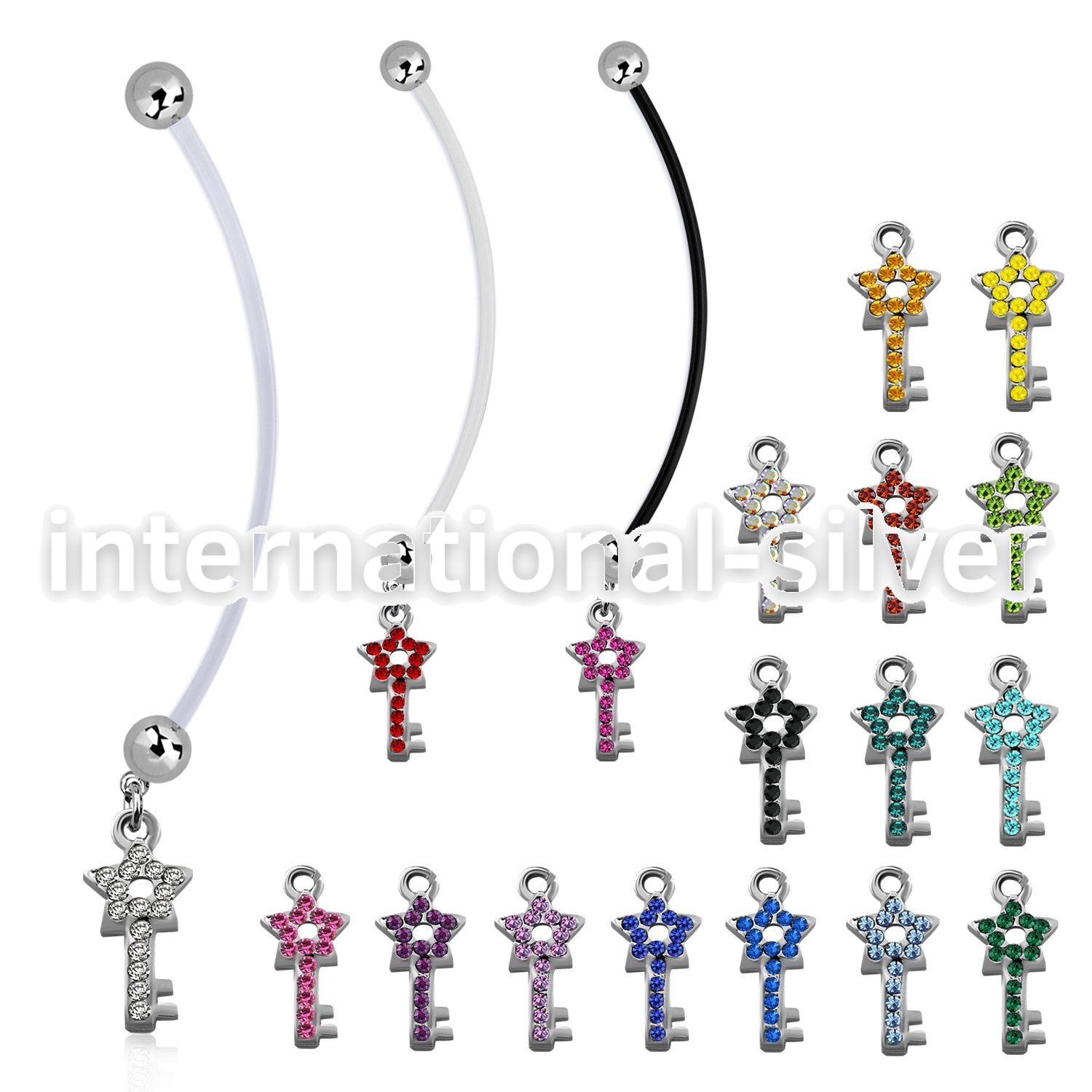 pndstky pregnancy belly ring w dangling star key with crystals