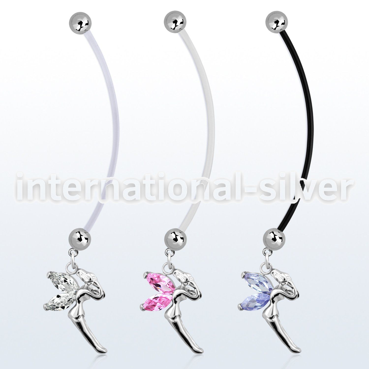 pndz103 pregnancy belly ring w dangling fairy w cz wings 