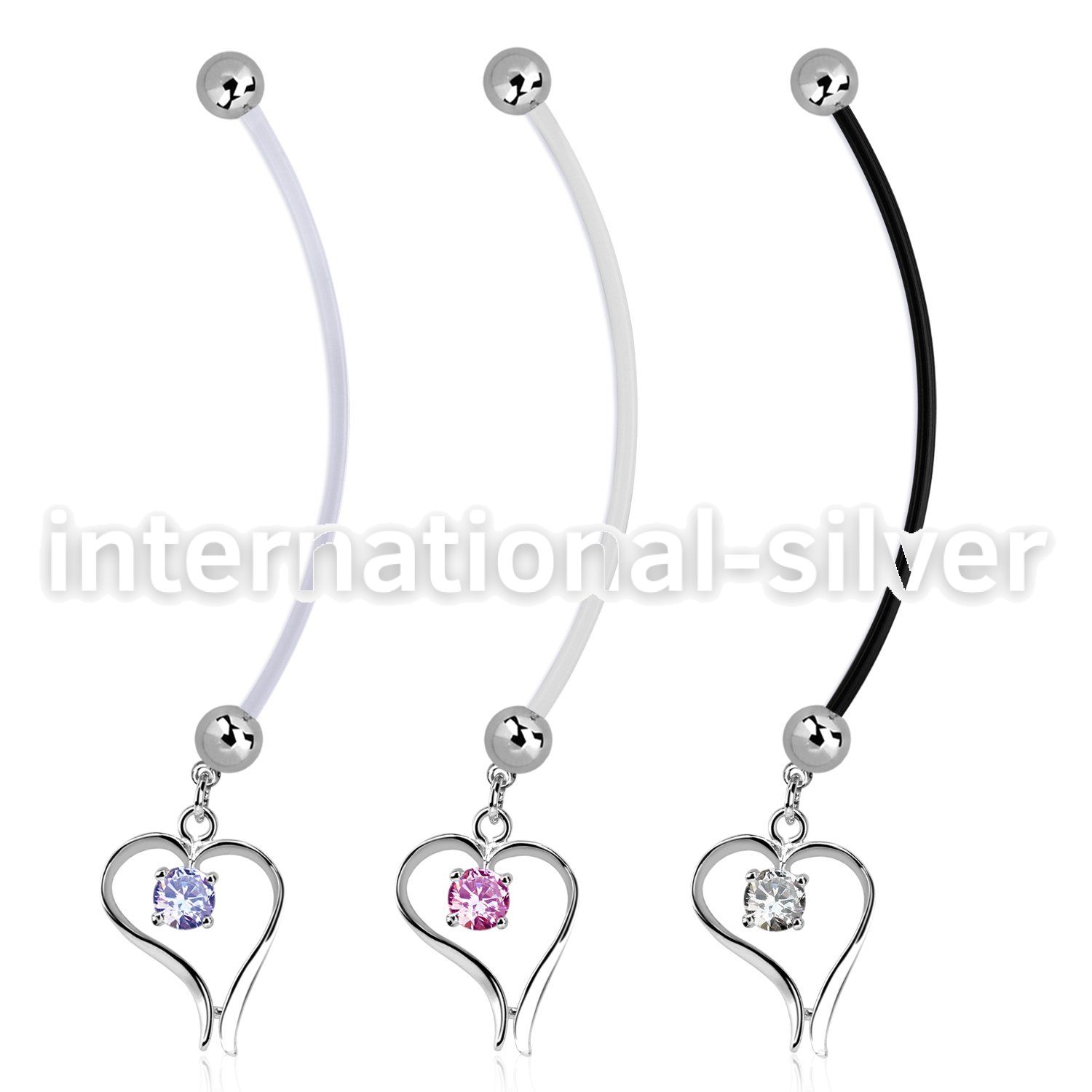 pndz12 pregnancy belly ring w dangling heart w a round cz 
