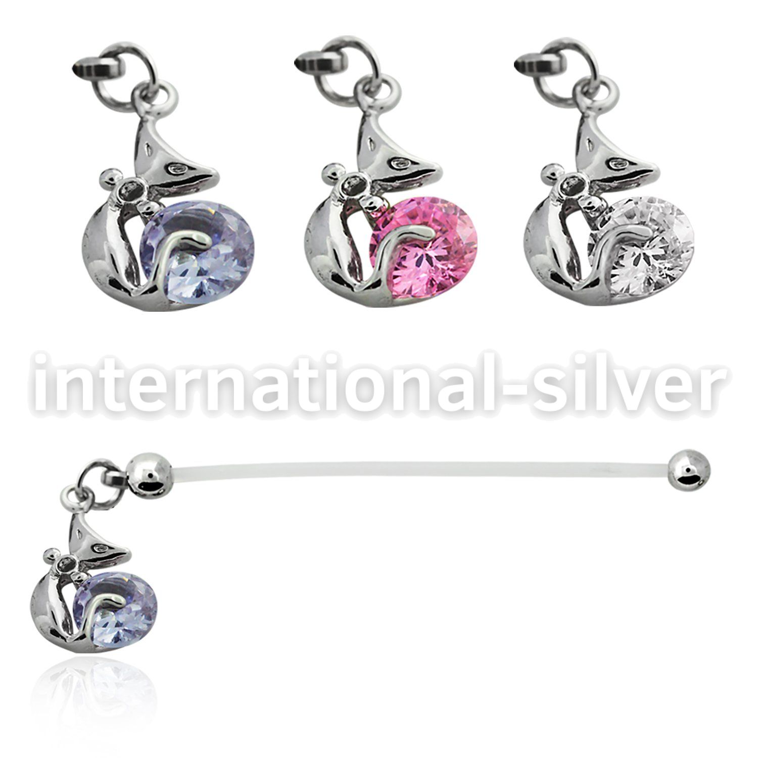 pndz378 pregnancy belly ring w dangling ladycat w round cz
