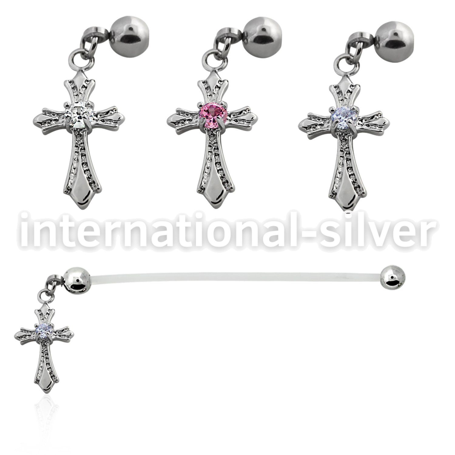 pndz379 pregnancy belly ring w dangling vintage cross w round cz