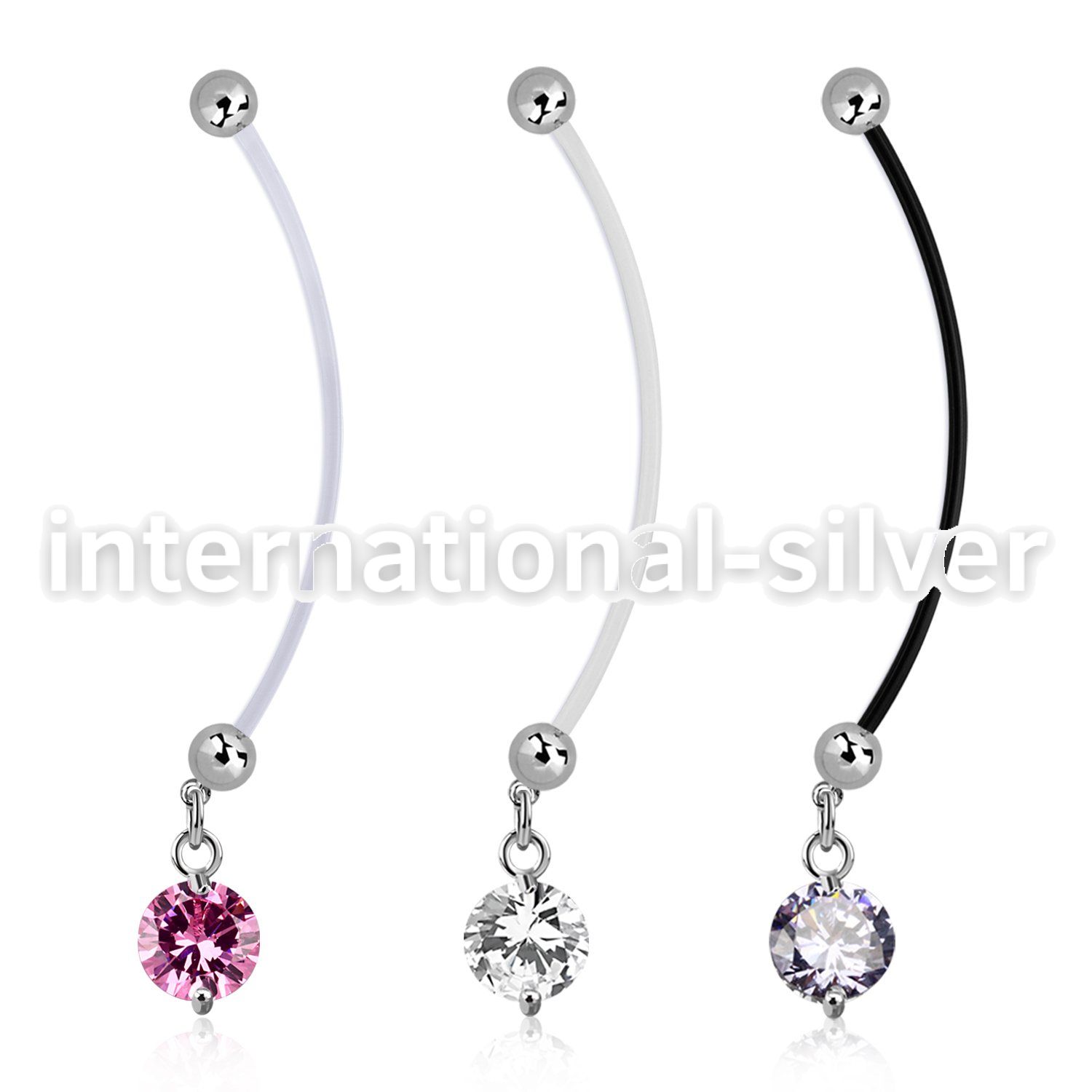 pndz383 pregnancy belly ring w dangling twin prong set 10mm cz 