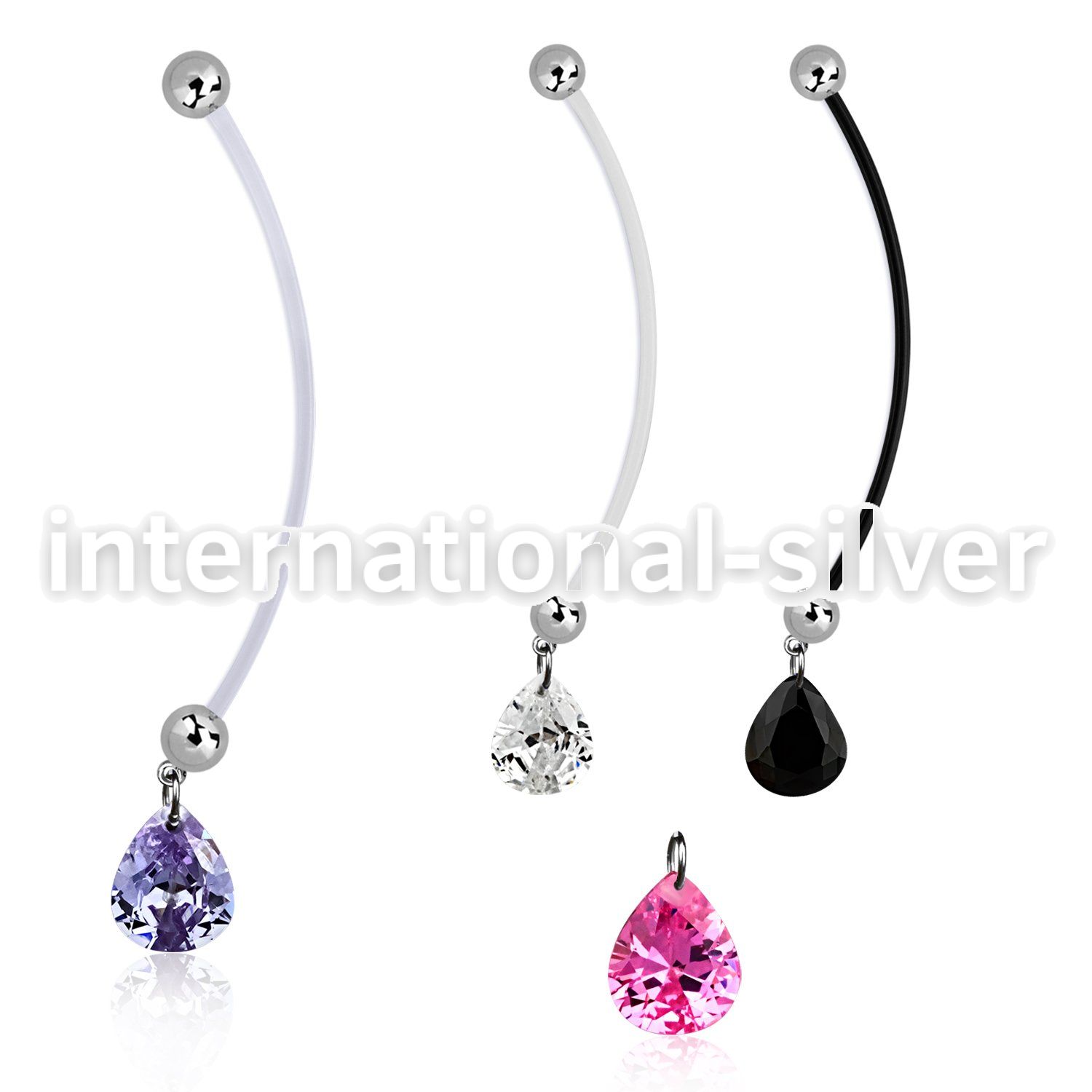 pndz409 pregnancy belly ring w dangling 11 x 9mm pear shaped cz 