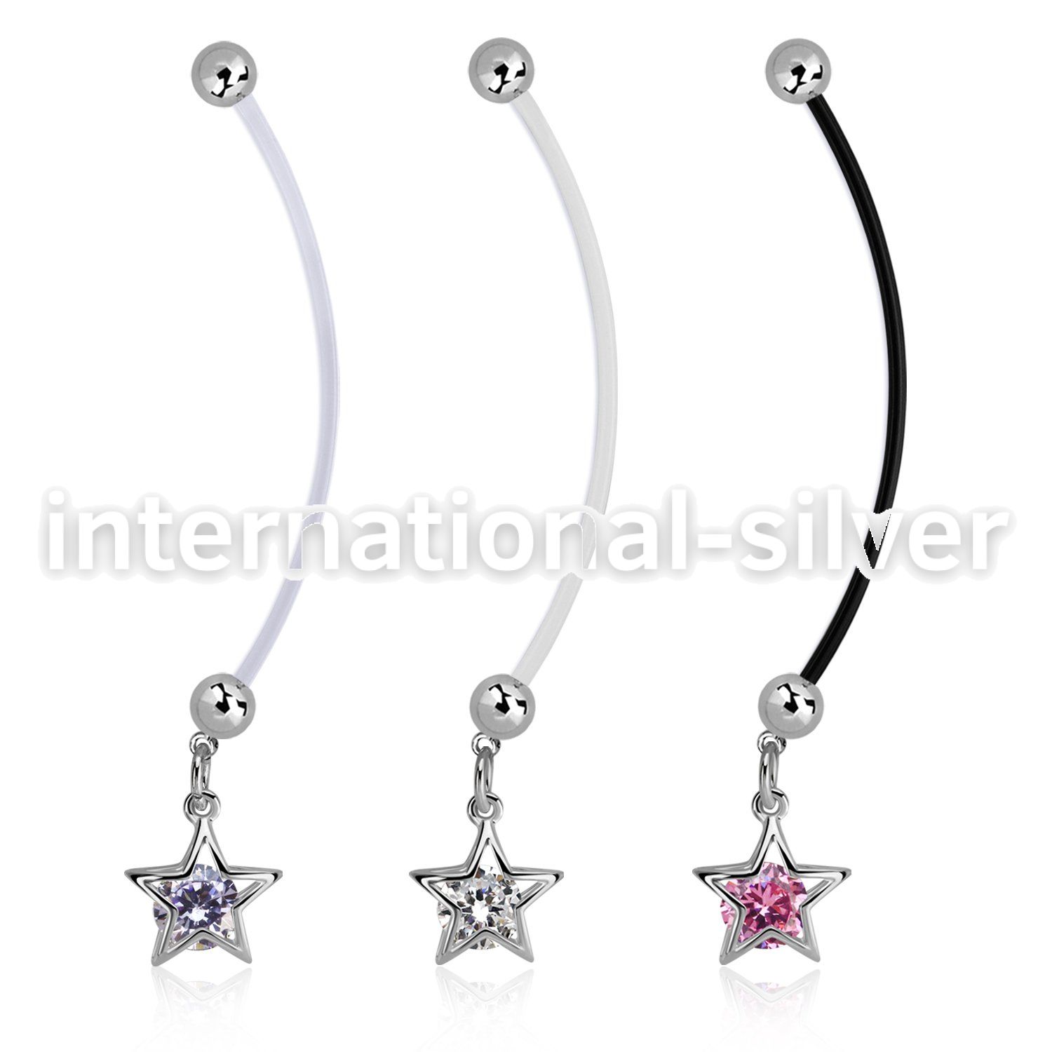 pndz414 pregnancy belly ring w dangling star w round cz