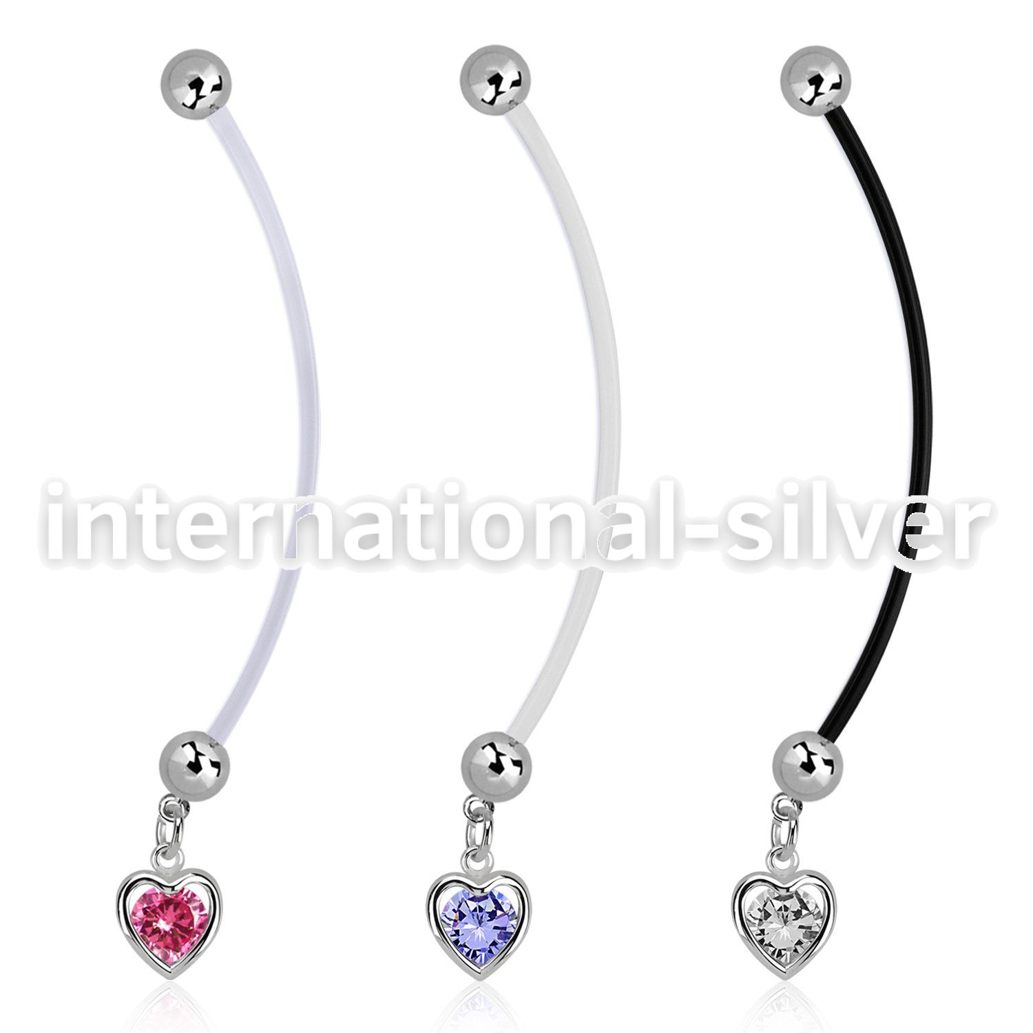 pndz419 pregnancy belly ring w dangling heart w round cz
