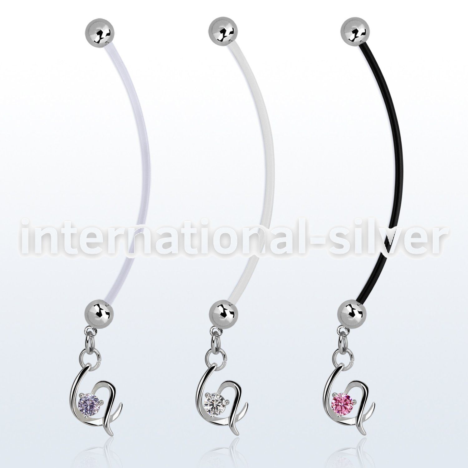 pndz731 pregnancy belly ring w dangling fancy heart w single cz