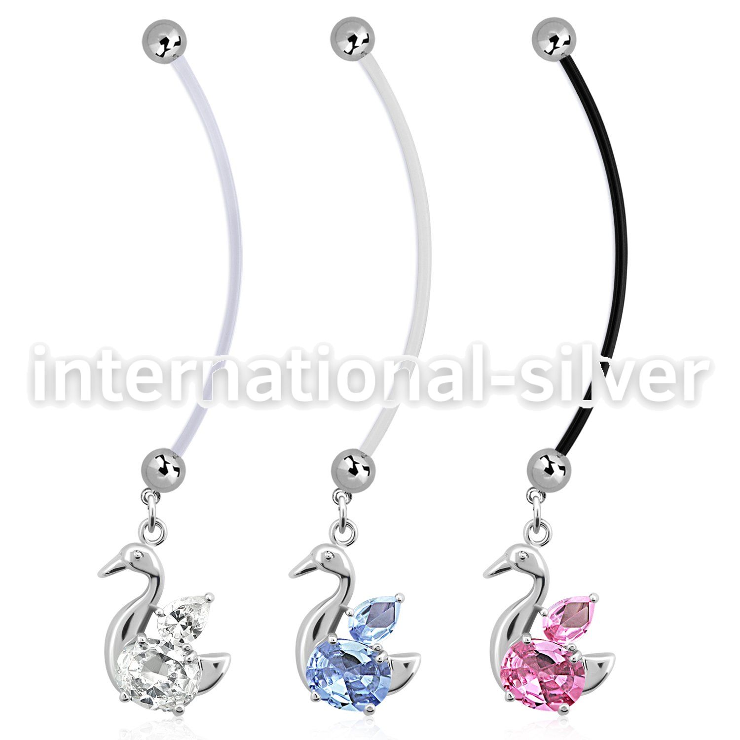 pndz89 pregnancy belly ring w dangling elegant swan w cz