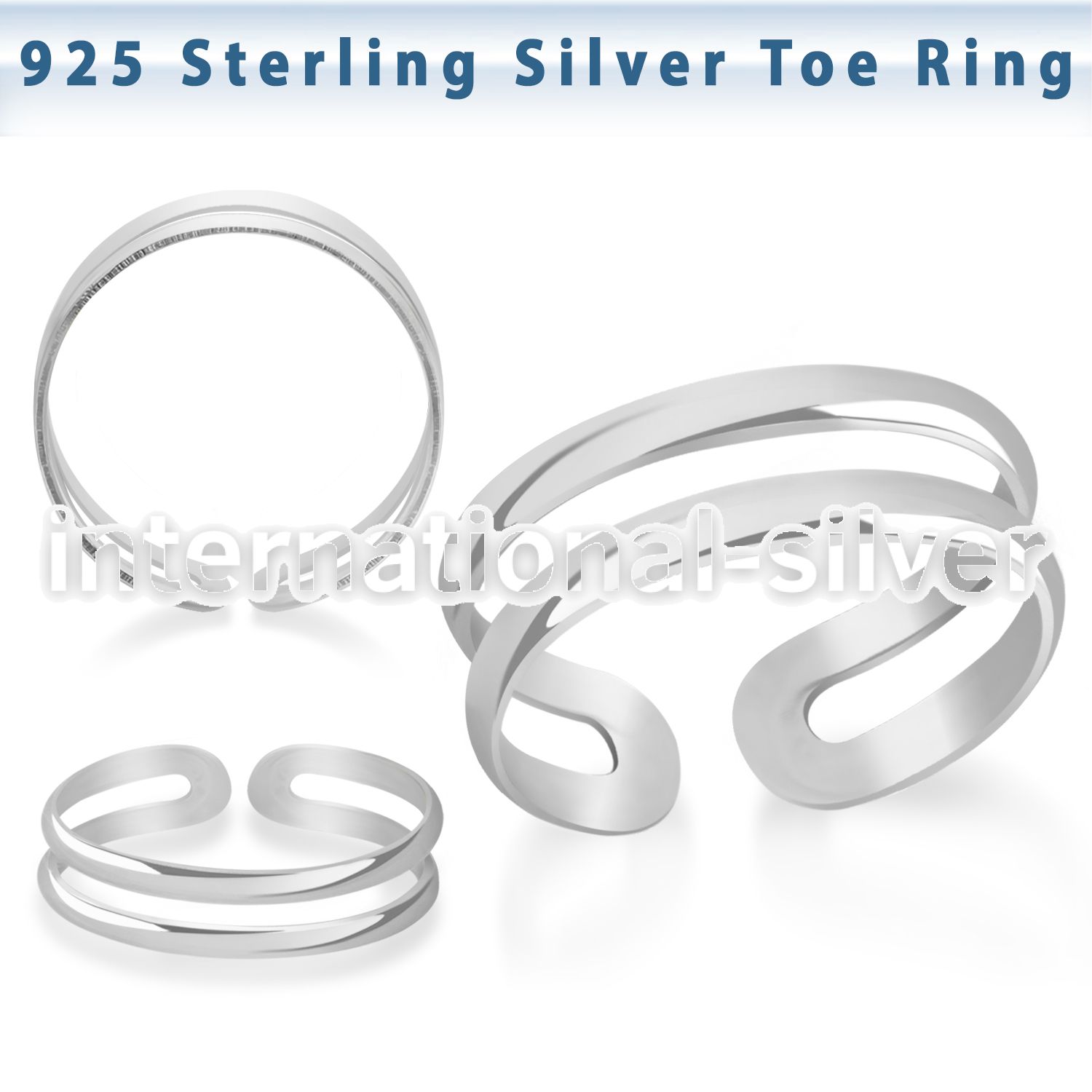 pt796 silver adjustable toe ring two bands
