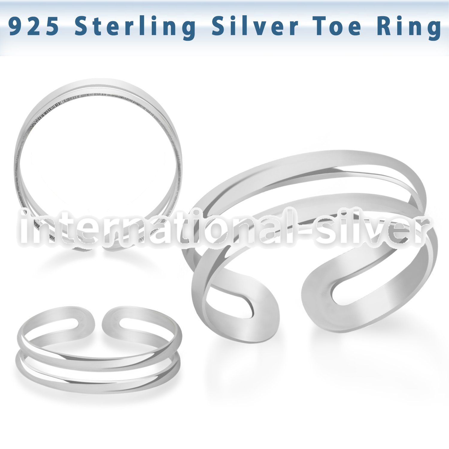 pt796 silver adjustable toe ring two bands
