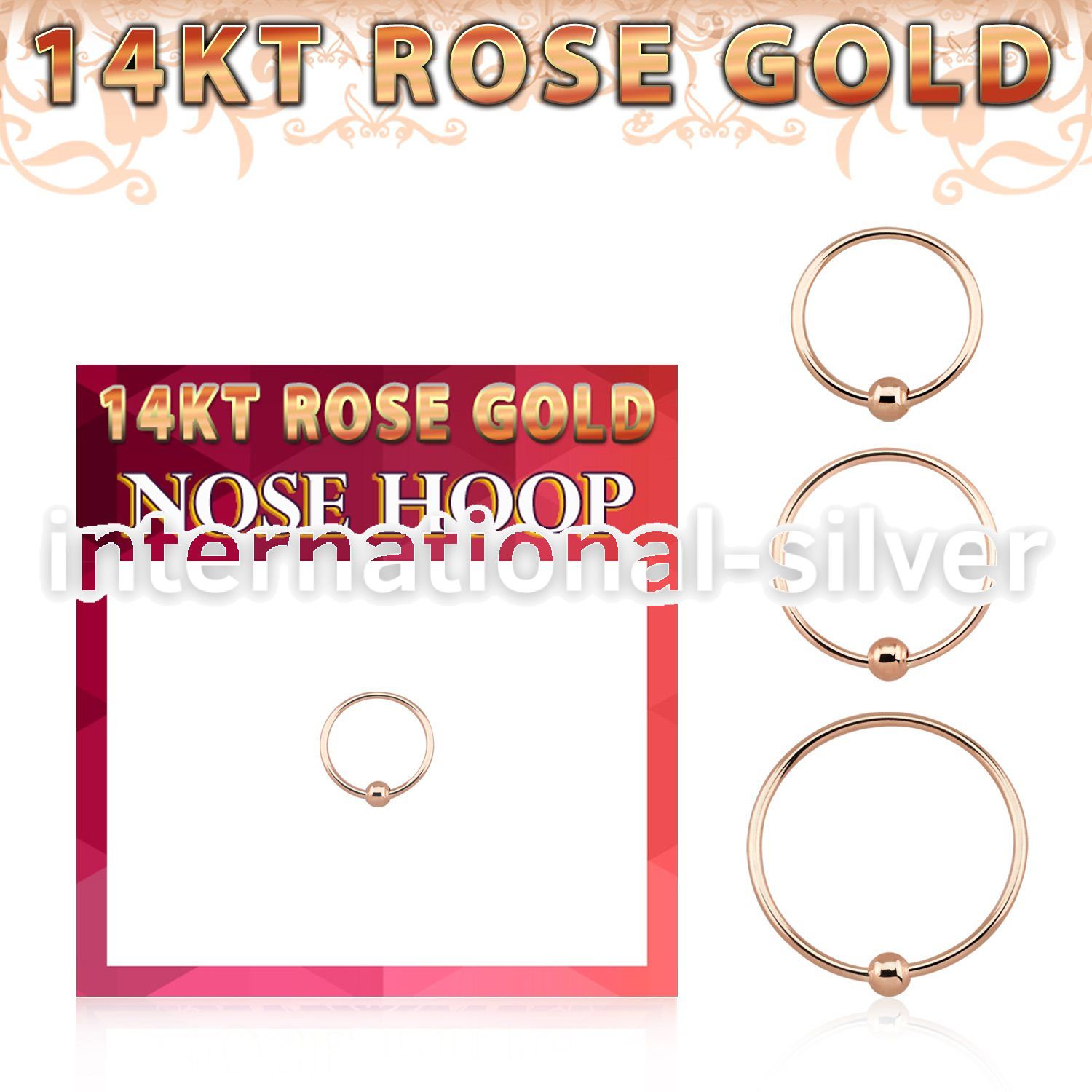 r14hob 14k rose gold endless nose hoop with 2mm ball