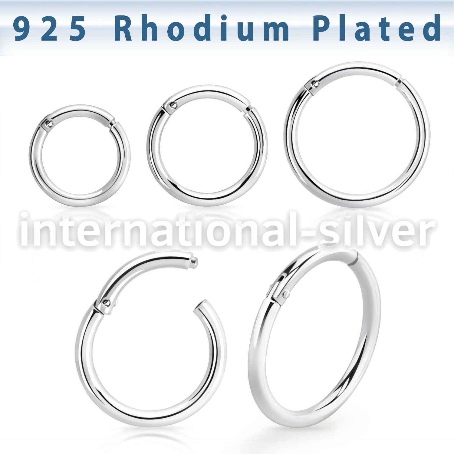 rhsegh16 rhodium plating silver hinged segment hoop 16g