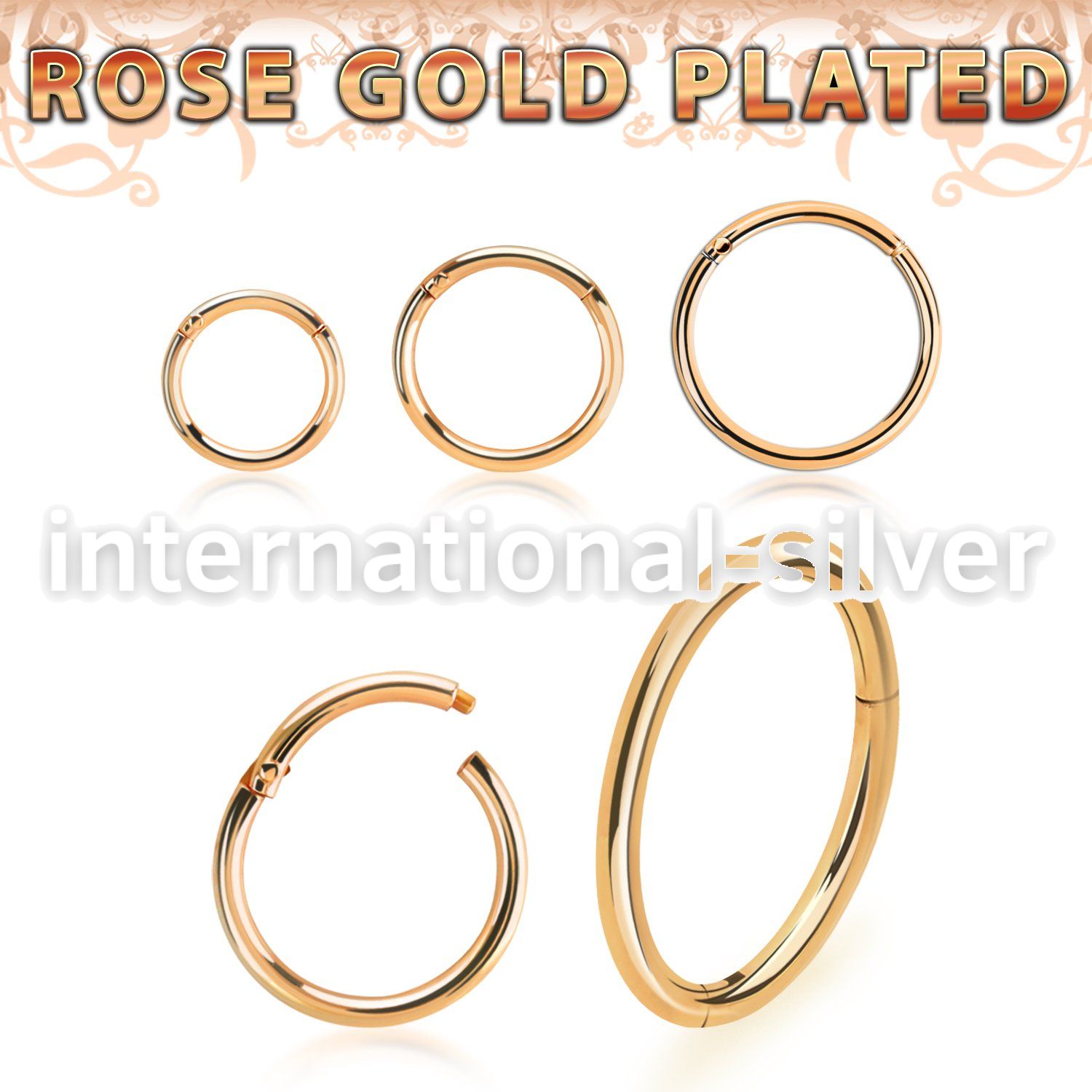 rssegh18 rose gold plated silver hinged segment hoop 18g