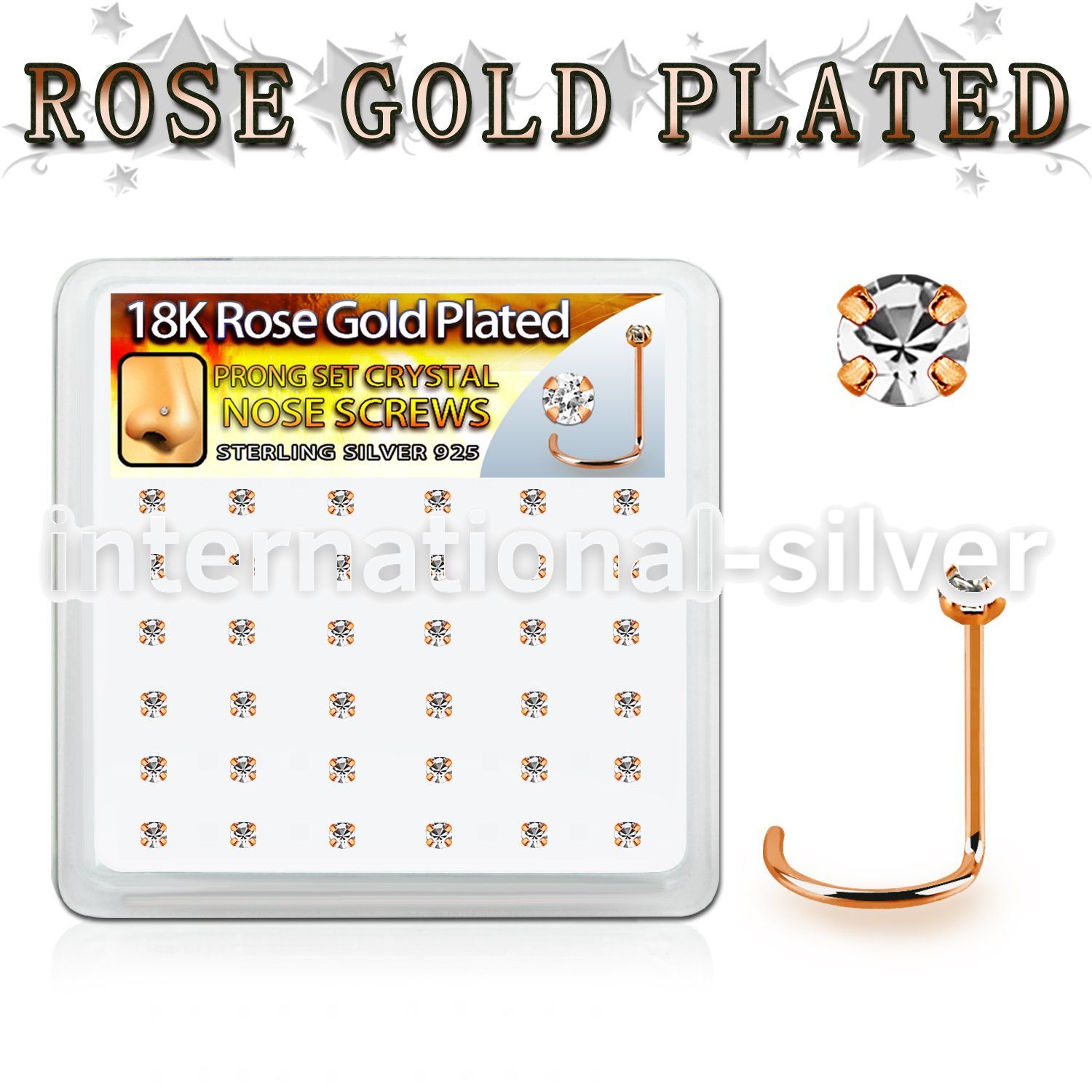 rswp14xc rose gold plated silver nose screws w set 2mm crystals