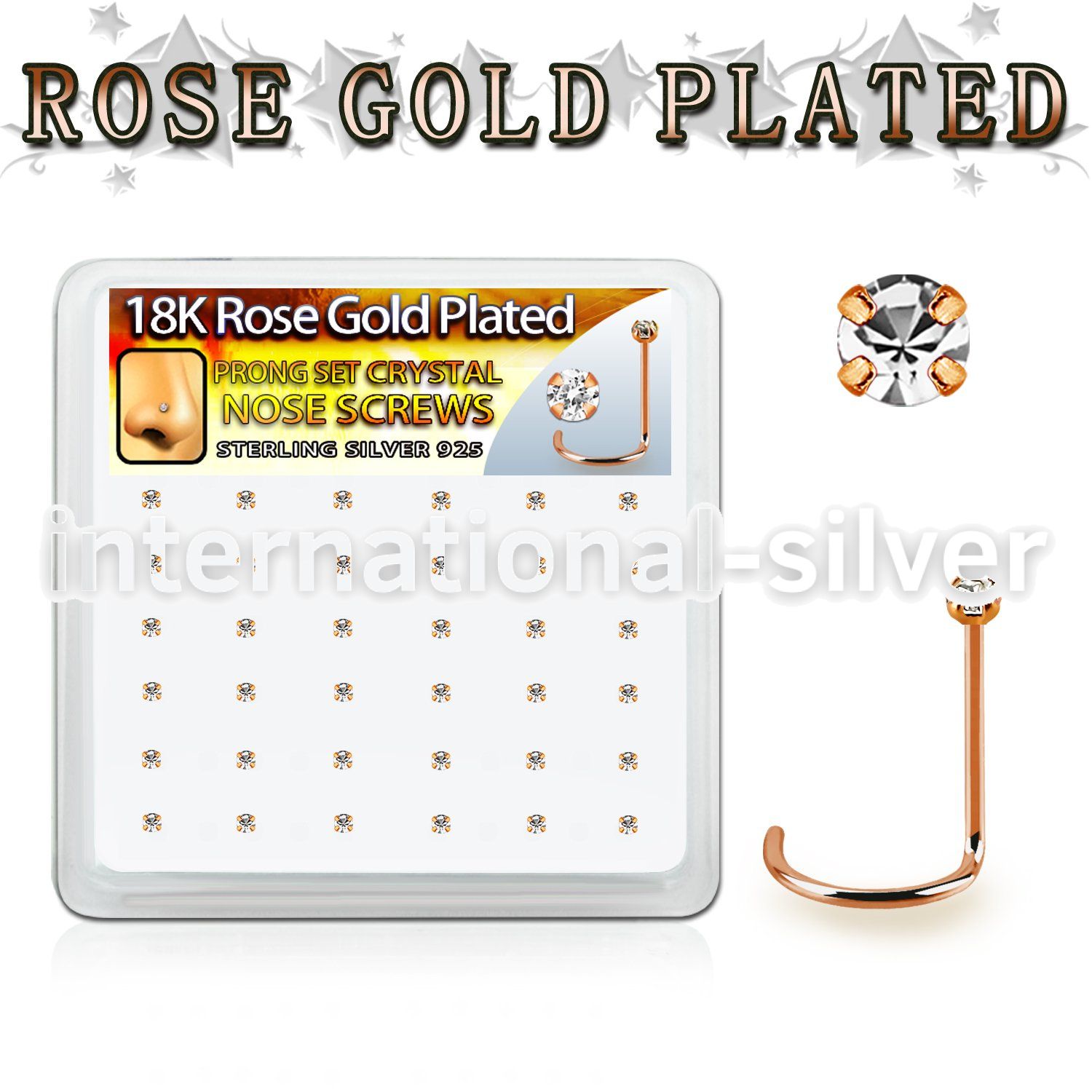 rswp6xc rose gold plated silver nose screws w set 1.25mm crystal
