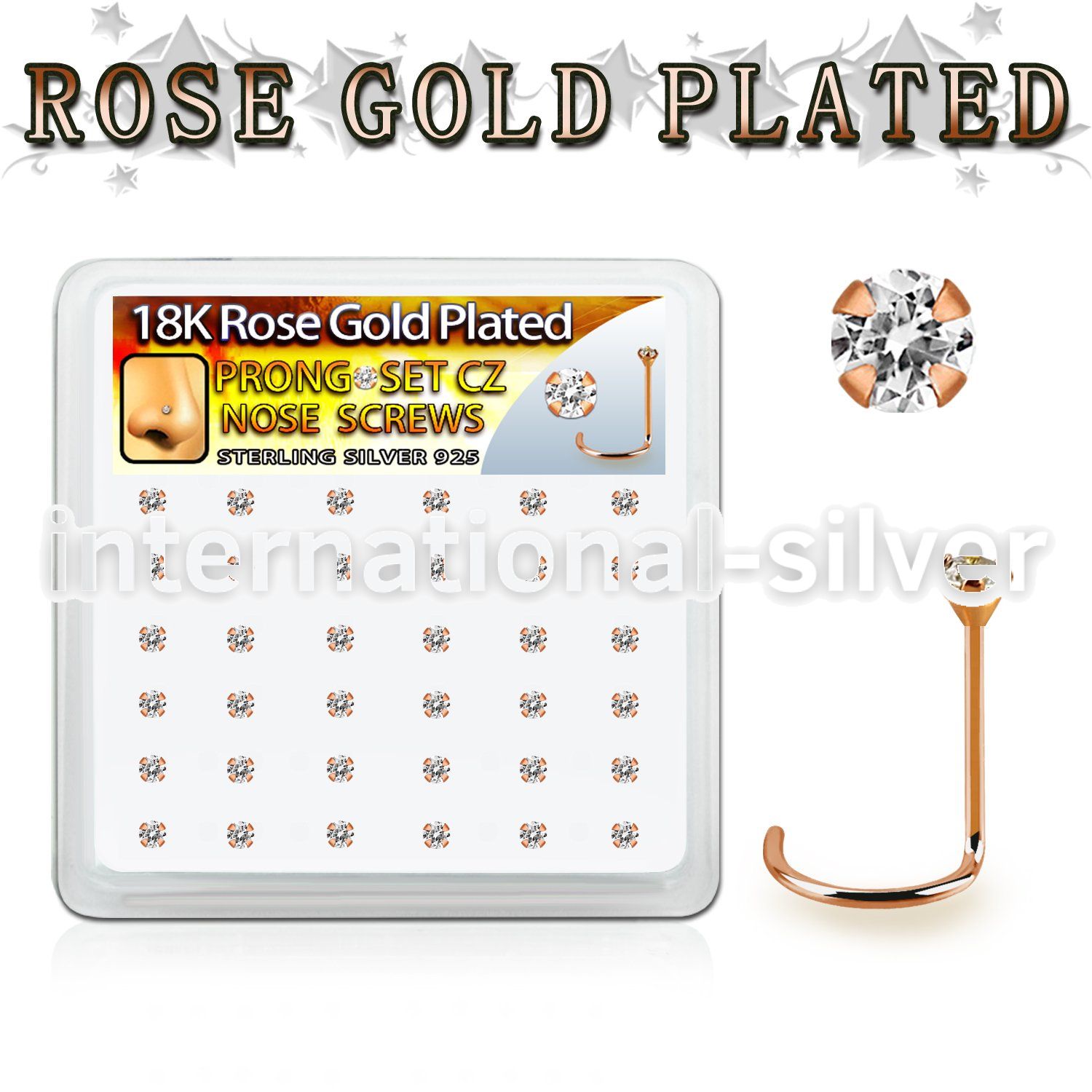 rswz2xc box w rose gold plated silver nose screws w set 2mm cz