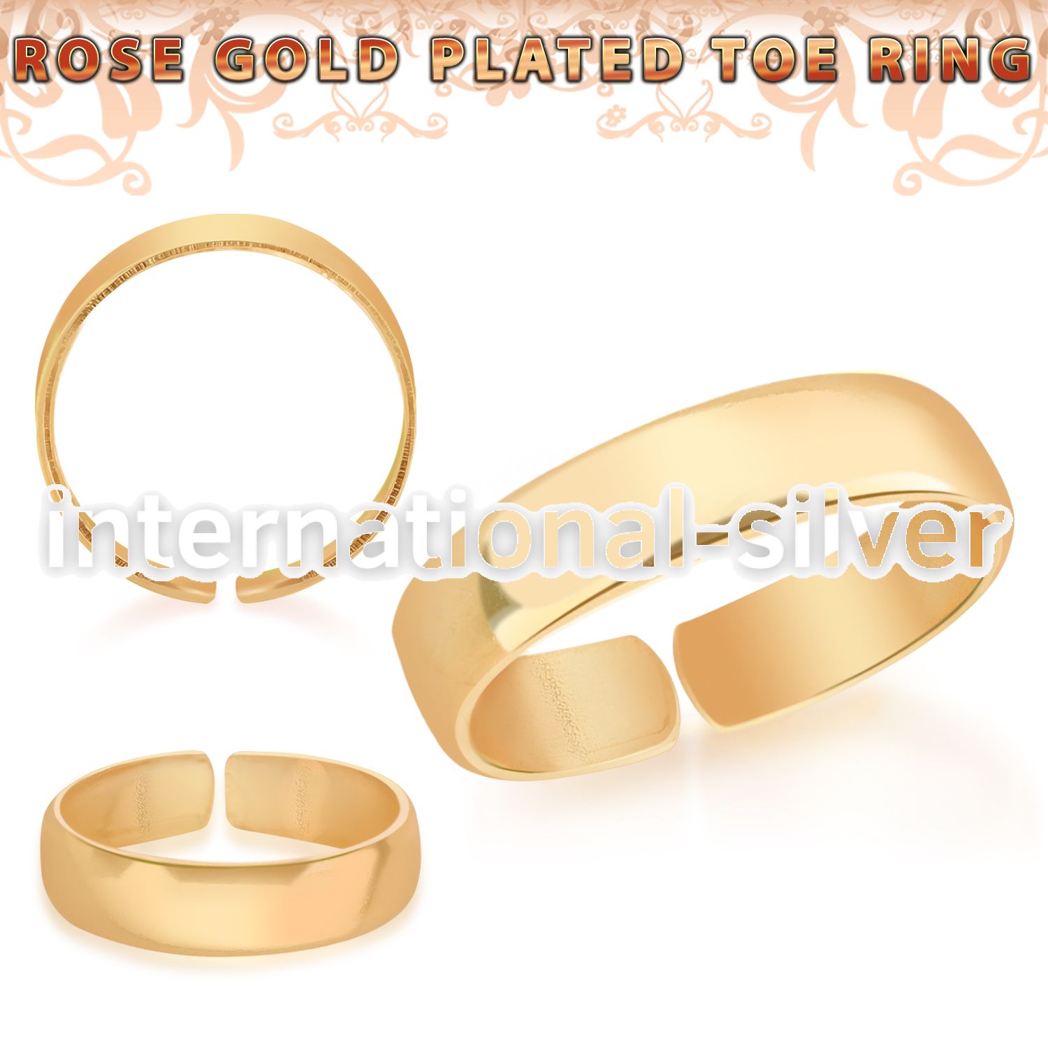 rt527 rose gold plating silver adjustable toe ring plain