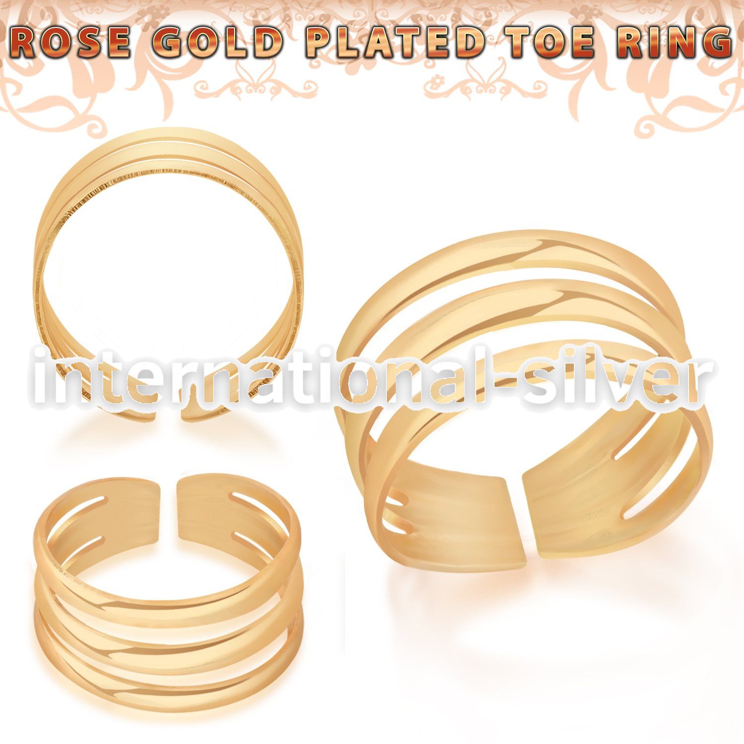rt564 rosegold plating silver adjustable toe ring three band