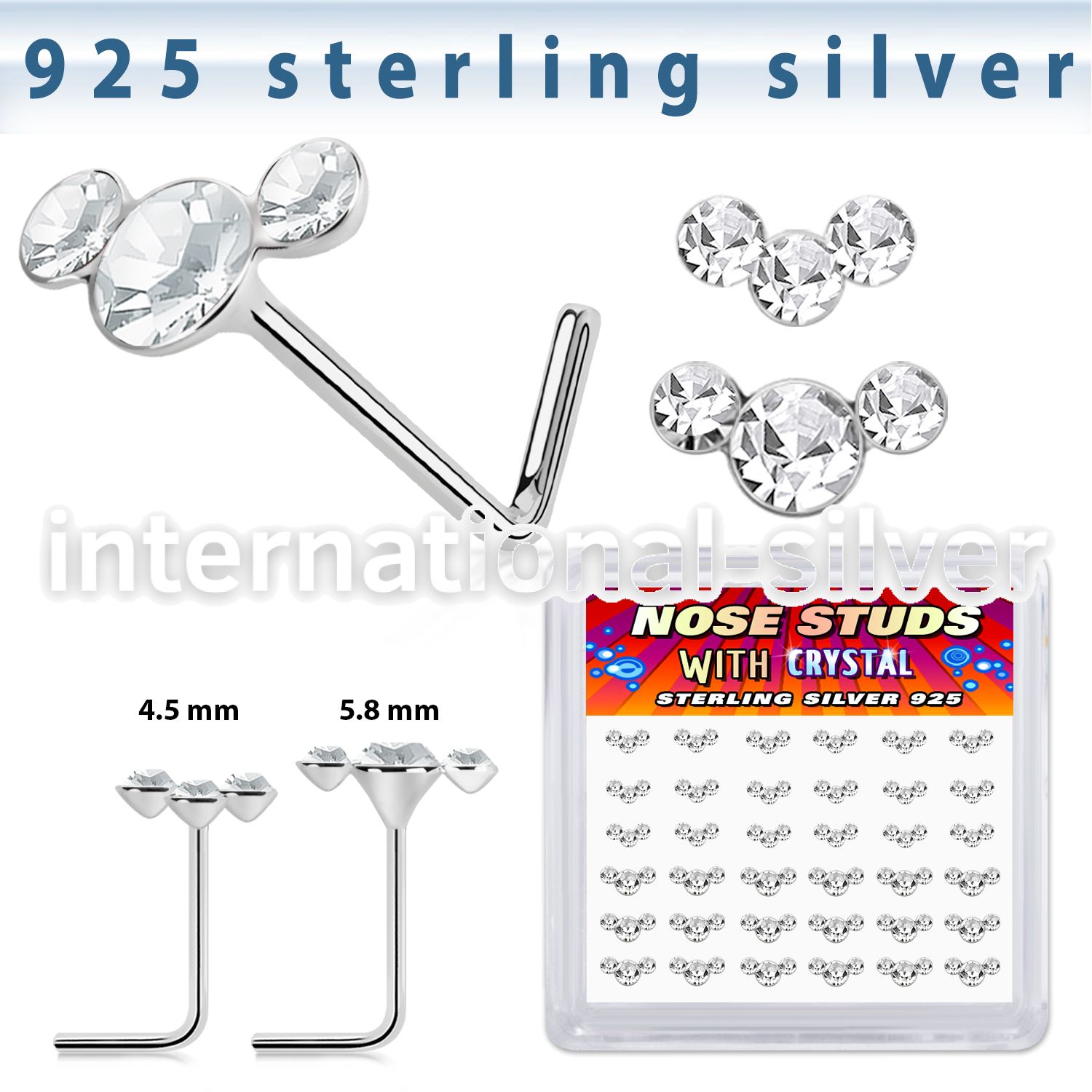 s36cumxc silver l shaped nose studs 22g crystals curved 36