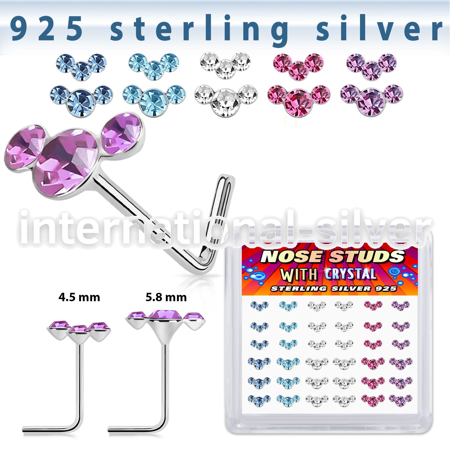 s36cumxm silver l shaped nose studs 22g gem colors 36