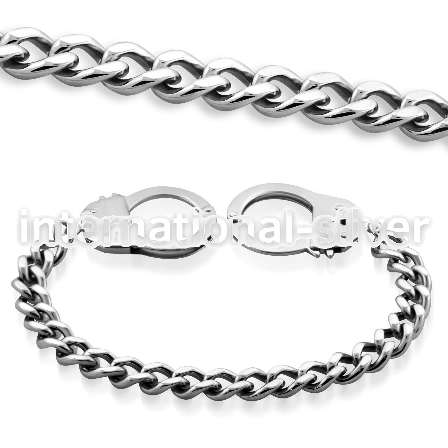 sb81 polished steel chain bracelet with large handcuff clasp