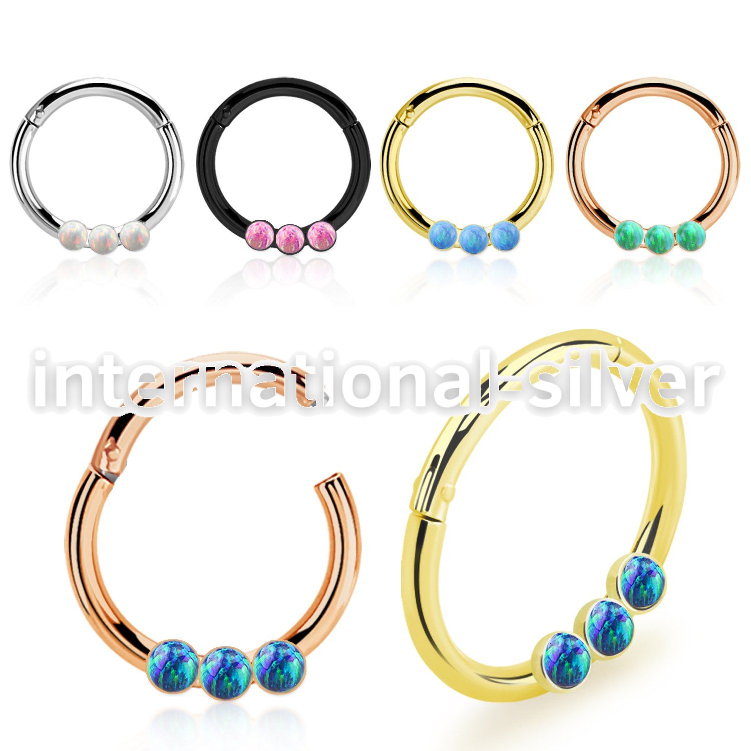segh16eo pvd steel hinged segment hoop 16g synthetic opals