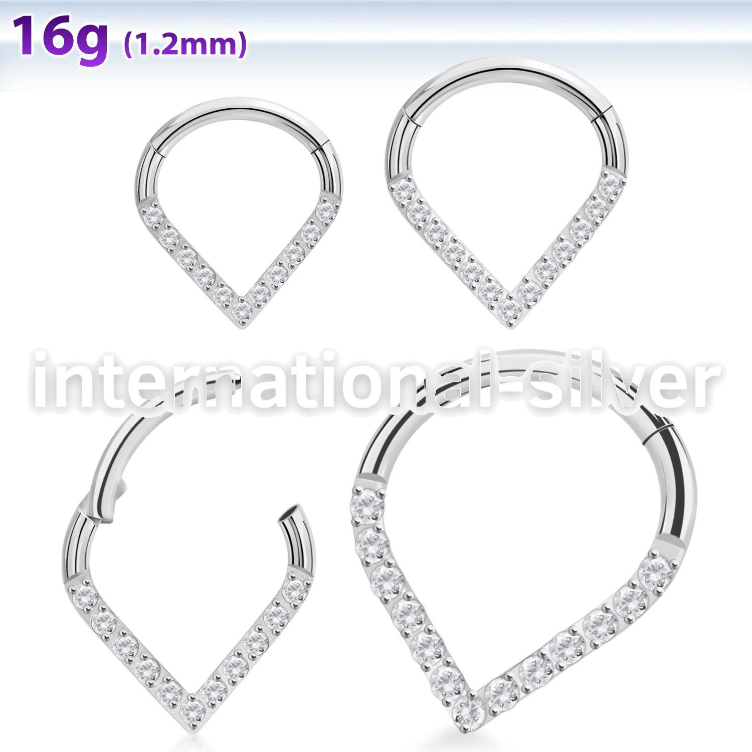 sgsh15 surgical steel hinged segment hoop round cz pear