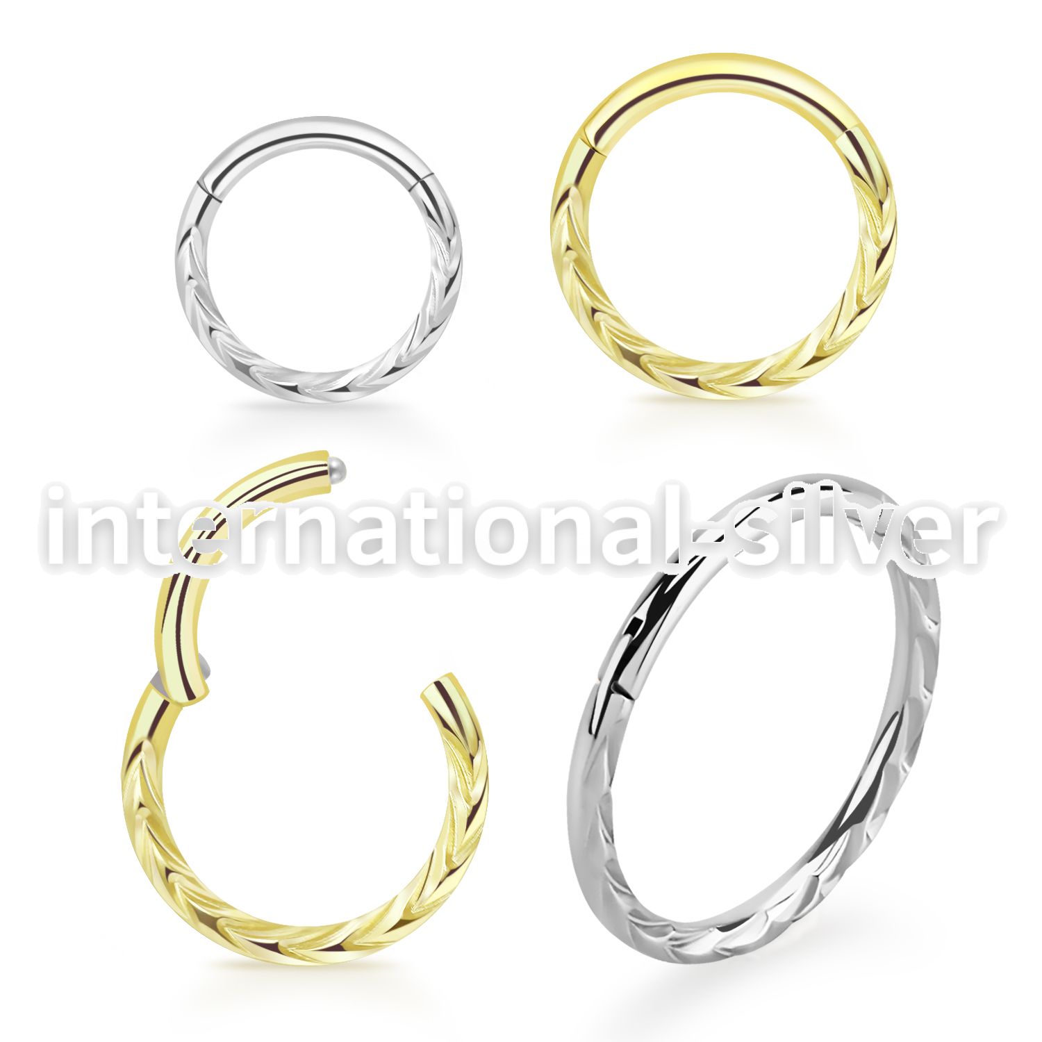 sgsh19 surgical steel hinged segment hoop diamond cut design